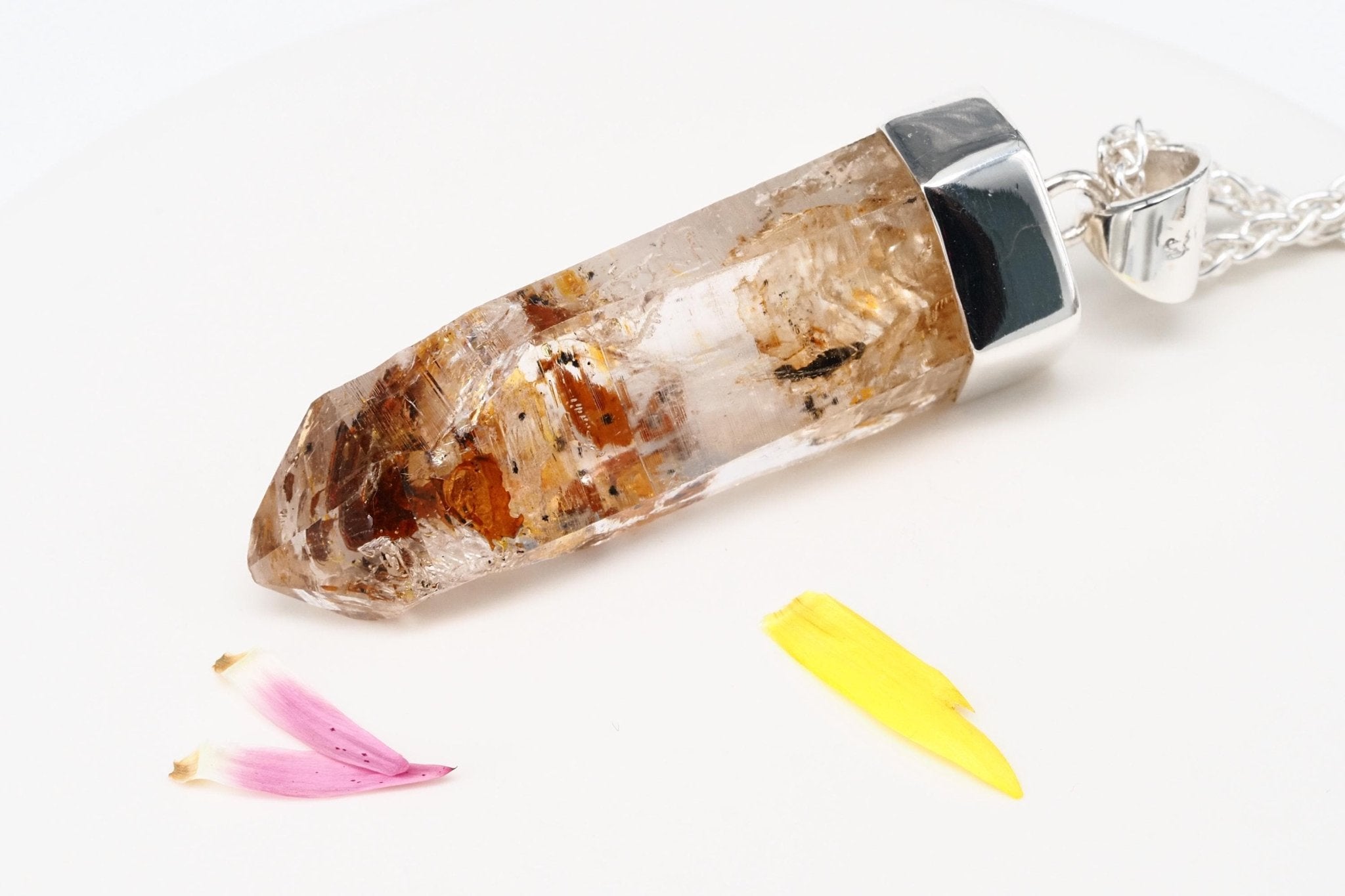 Petroleum Quarz Anhänger 49mm Lang Silber UV Kristall