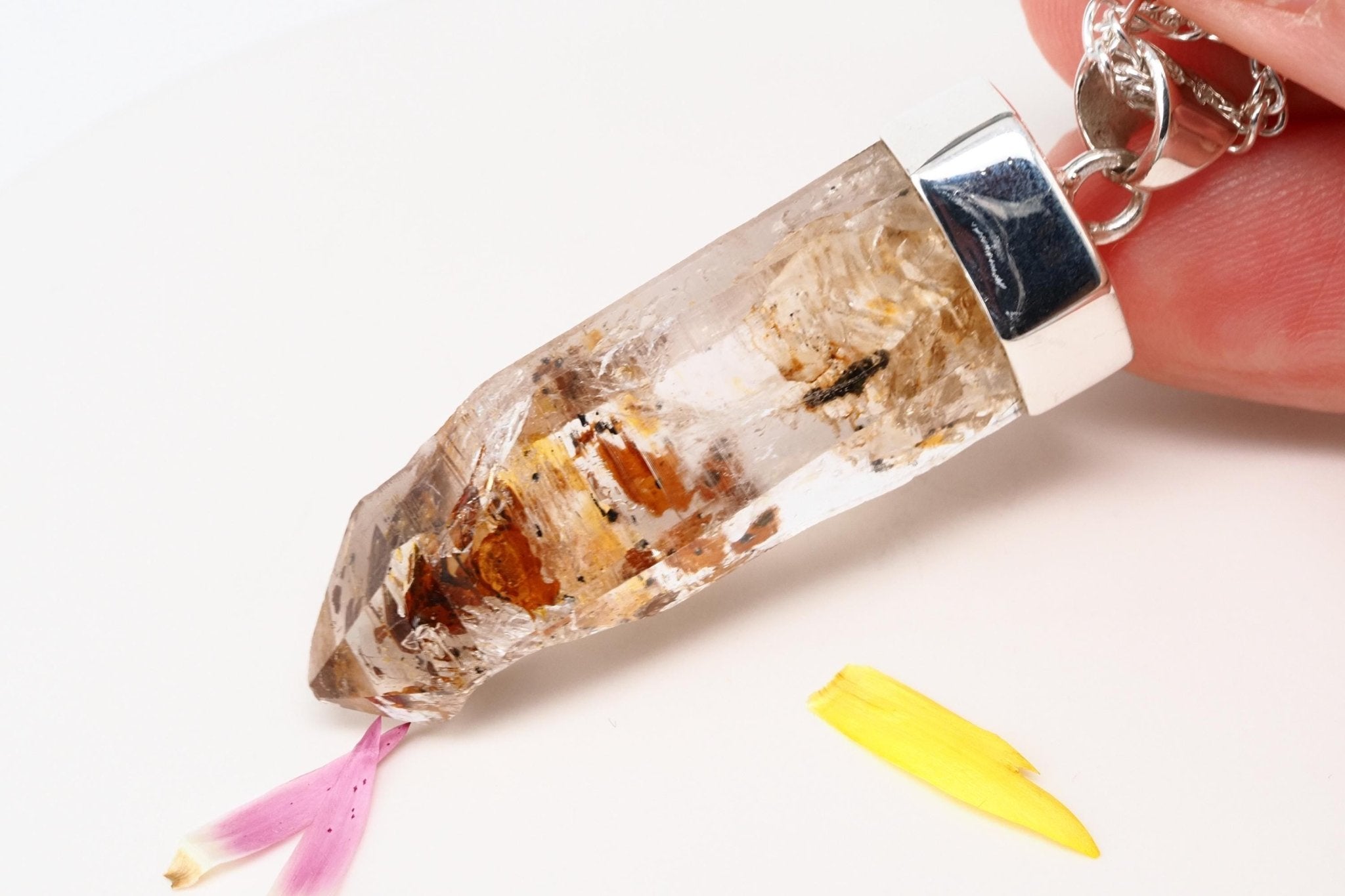 Petroleum Quarz Anhänger 49mm Lang Silber UV Kristall