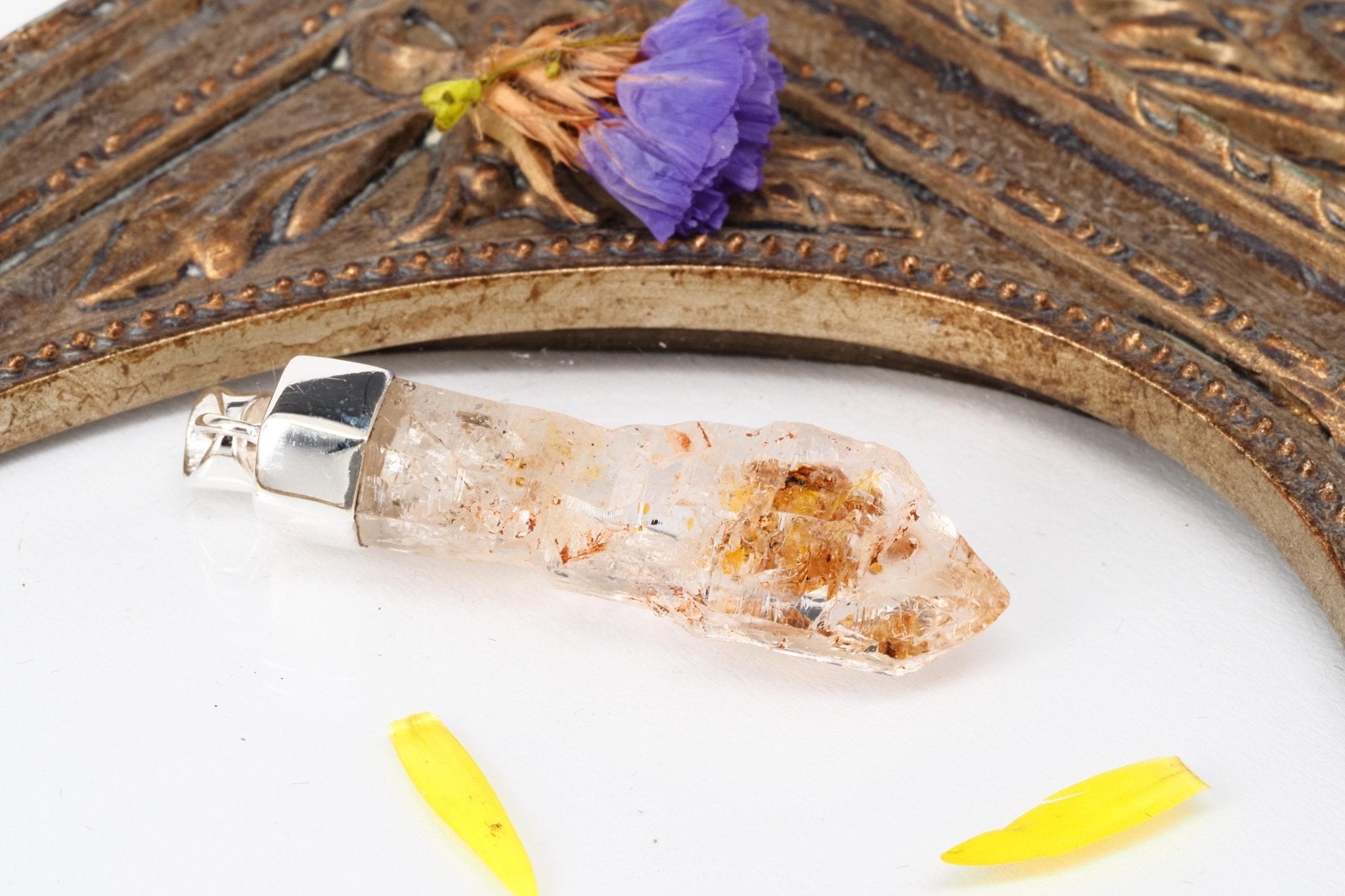 Petroleum Quarz AnhÀnger Firefly Kristall aus Madagaskar gefasst in 925 Sterling Silber UV Kristall Zepter