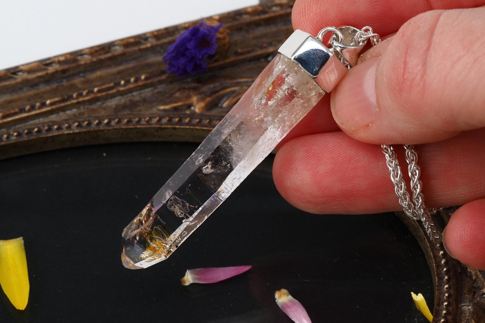 Petroleum Quarz Anhänger Firefly Silber UV Kristall