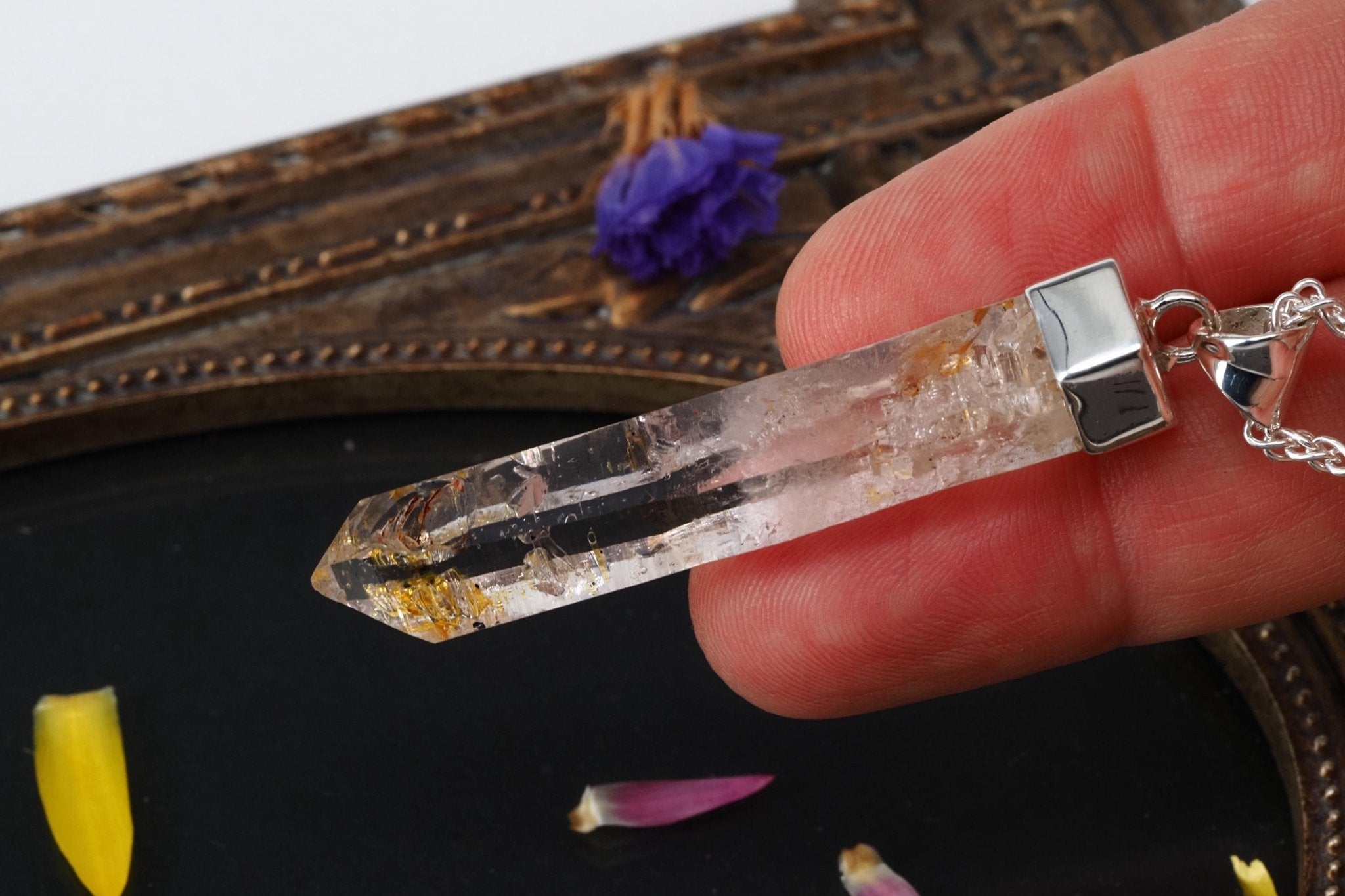 Petroleum Quarz Anhänger Firefly Silber UV Kristall