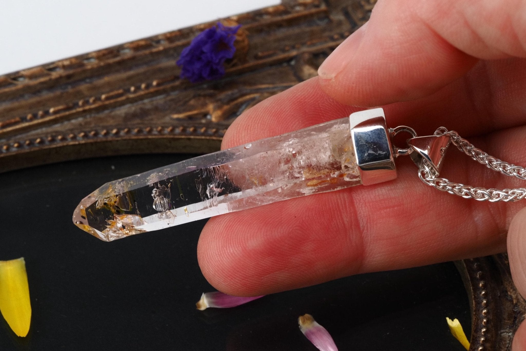 Petroleum Quarz Anhänger Firefly Silber UV Kristall