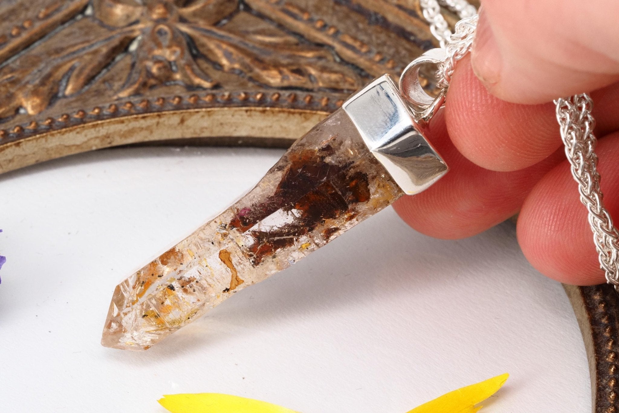 Petroleum Quarz AnhÀnger Silber Firefly Kristall