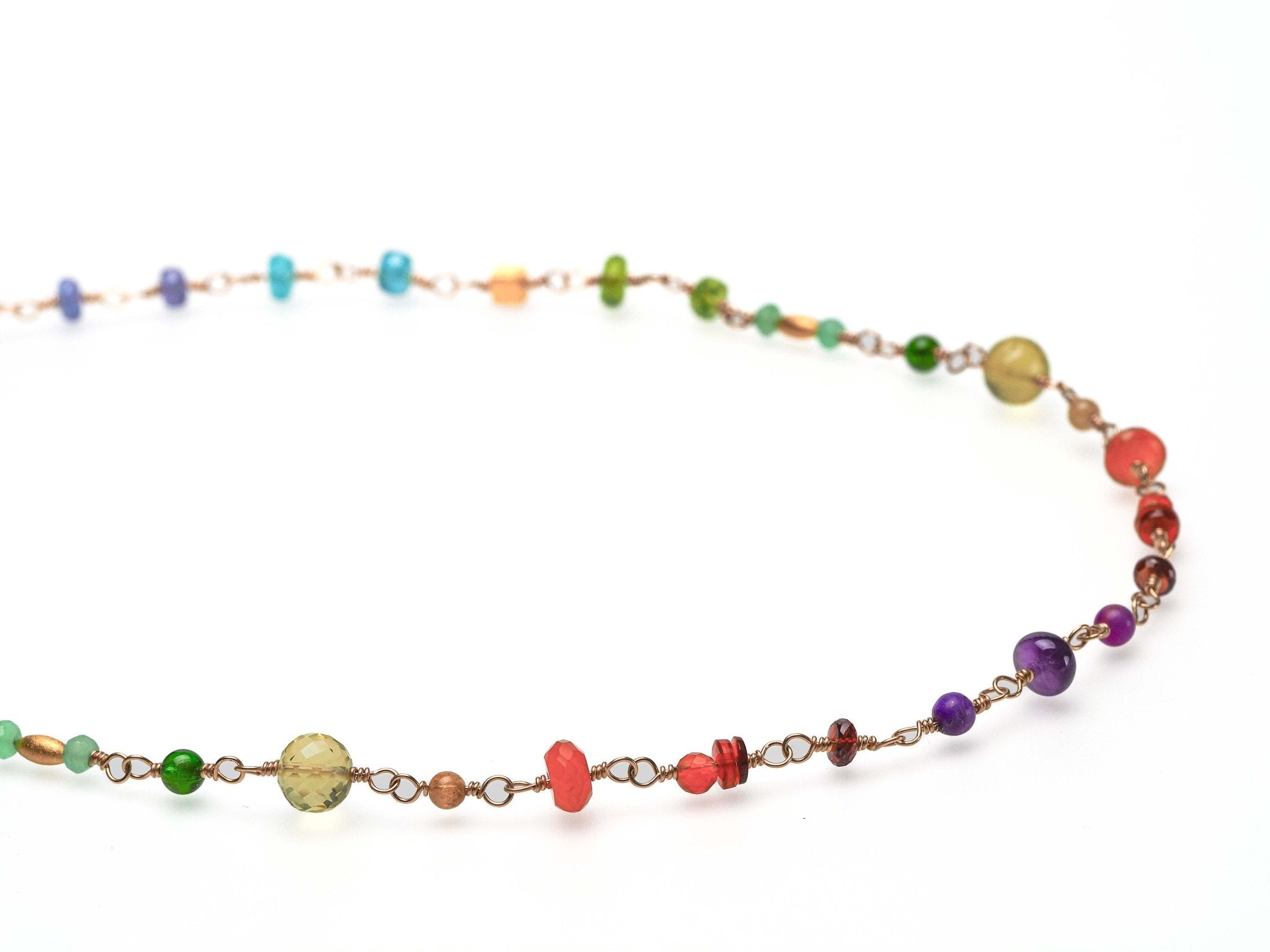 Rosenkranz Kette mit bunten Edelsteinen Gold filled Rosary Halskette AAA Qualität