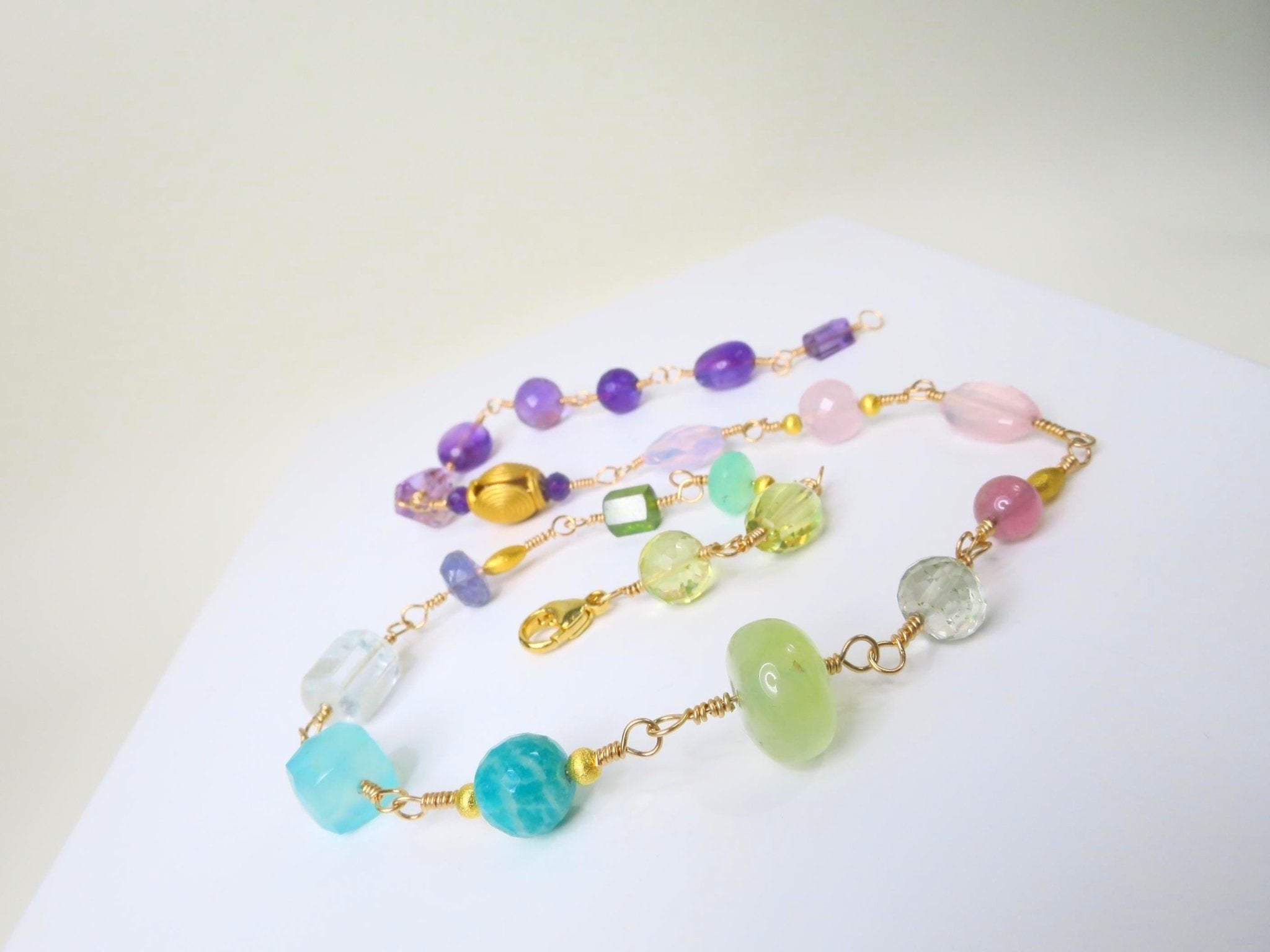 Rosenkranz Kette mit bunten Edelsteinen Gold filled Rosary Halskette AAA Qualität