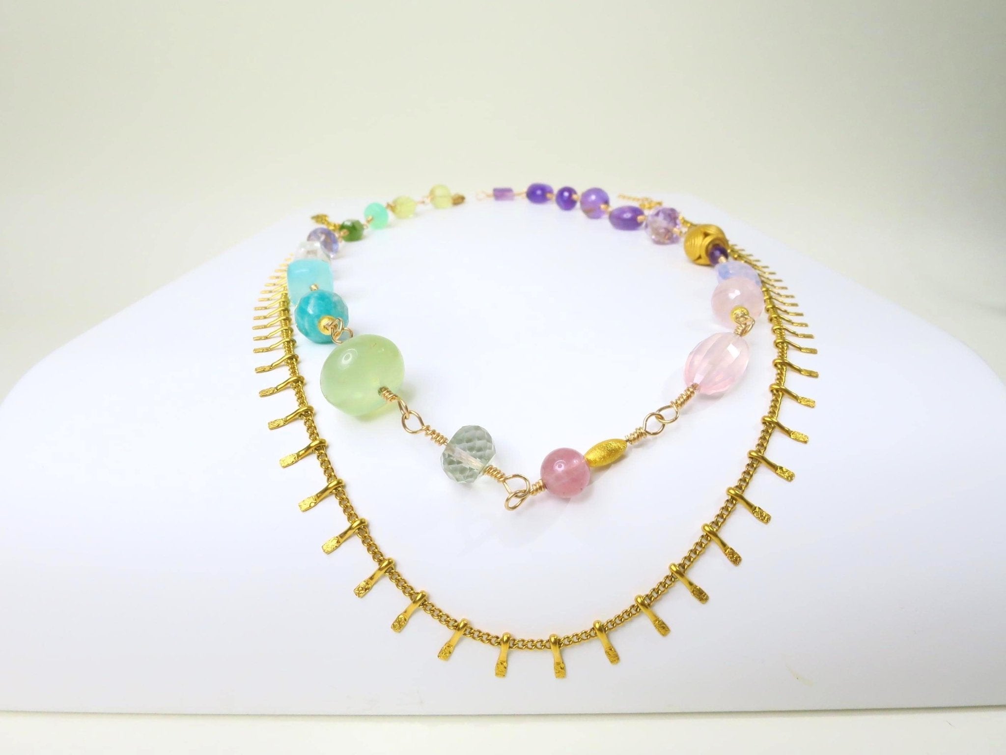 Rosenkranz Kette mit bunten Edelsteinen Gold filled Rosary Halskette AAA Qualität