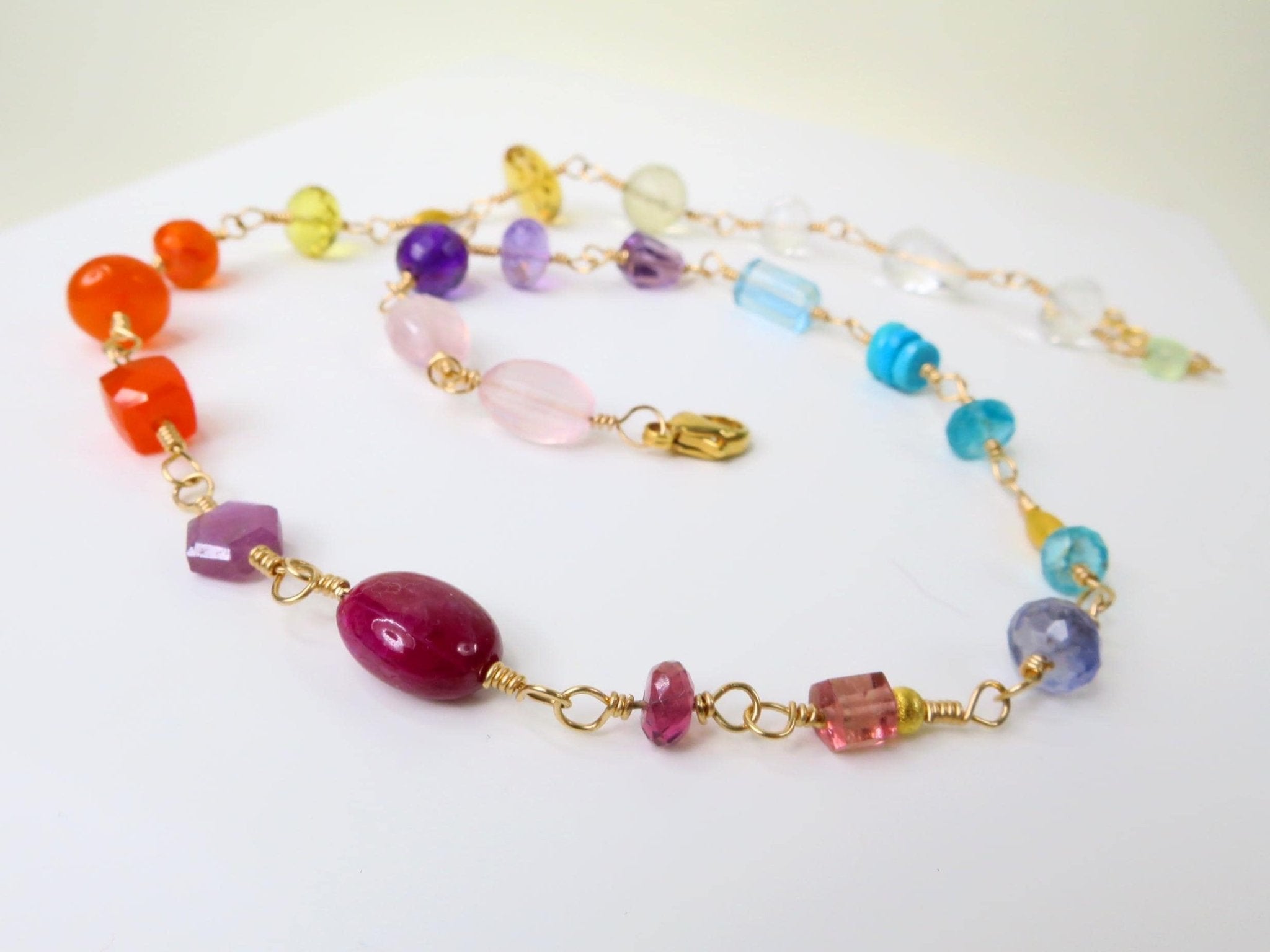 Rosenkranz Kette mit bunten Edelsteinen Gold filled Rosary Halskette AAA Qualität