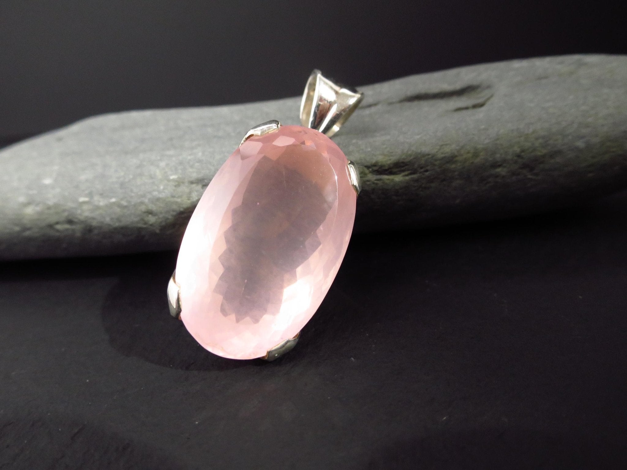 Rosenquarz Anhänger 100% Natur Sterling Silber facettiert