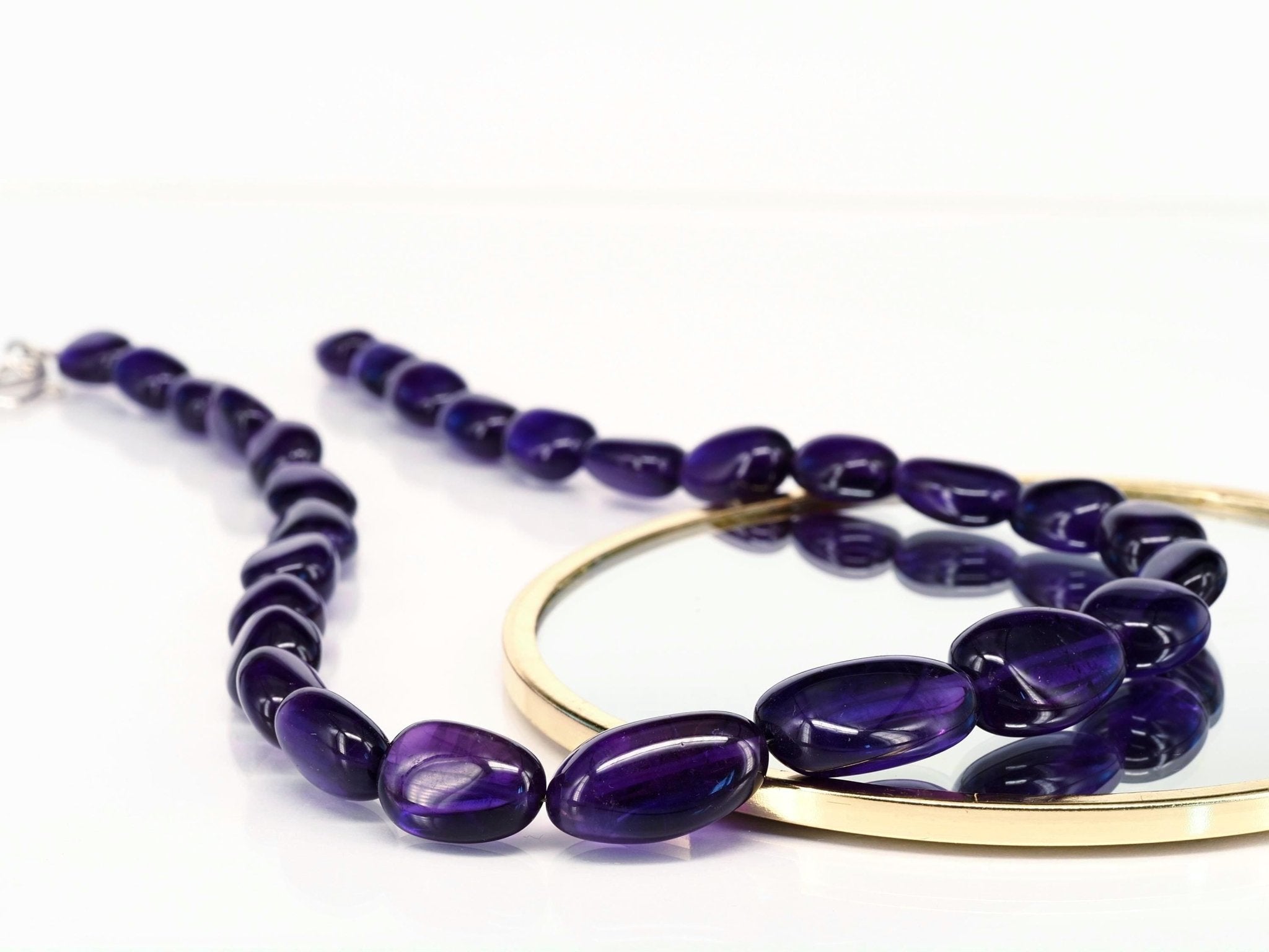 Rosenquarz Halskette Damen – Natürliche Edelsteinkette mit großen Nugget - Perlen | 925 Silber | Handgefertigt