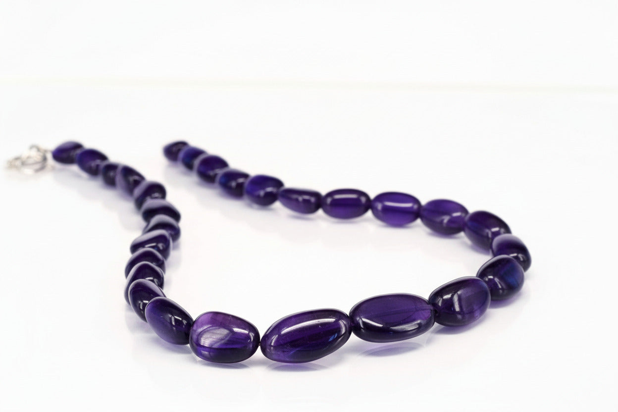 Rosenquarz Halskette Damen – Natürliche Edelsteinkette mit großen Nugget - Perlen | 925 Silber | Handgefertigt