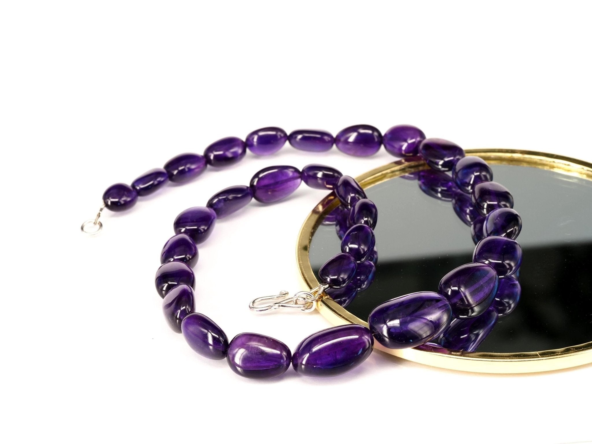 Rosenquarz Halskette Damen – Natürliche Edelsteinkette mit großen Nugget - Perlen | 925 Silber | Handgefertigt