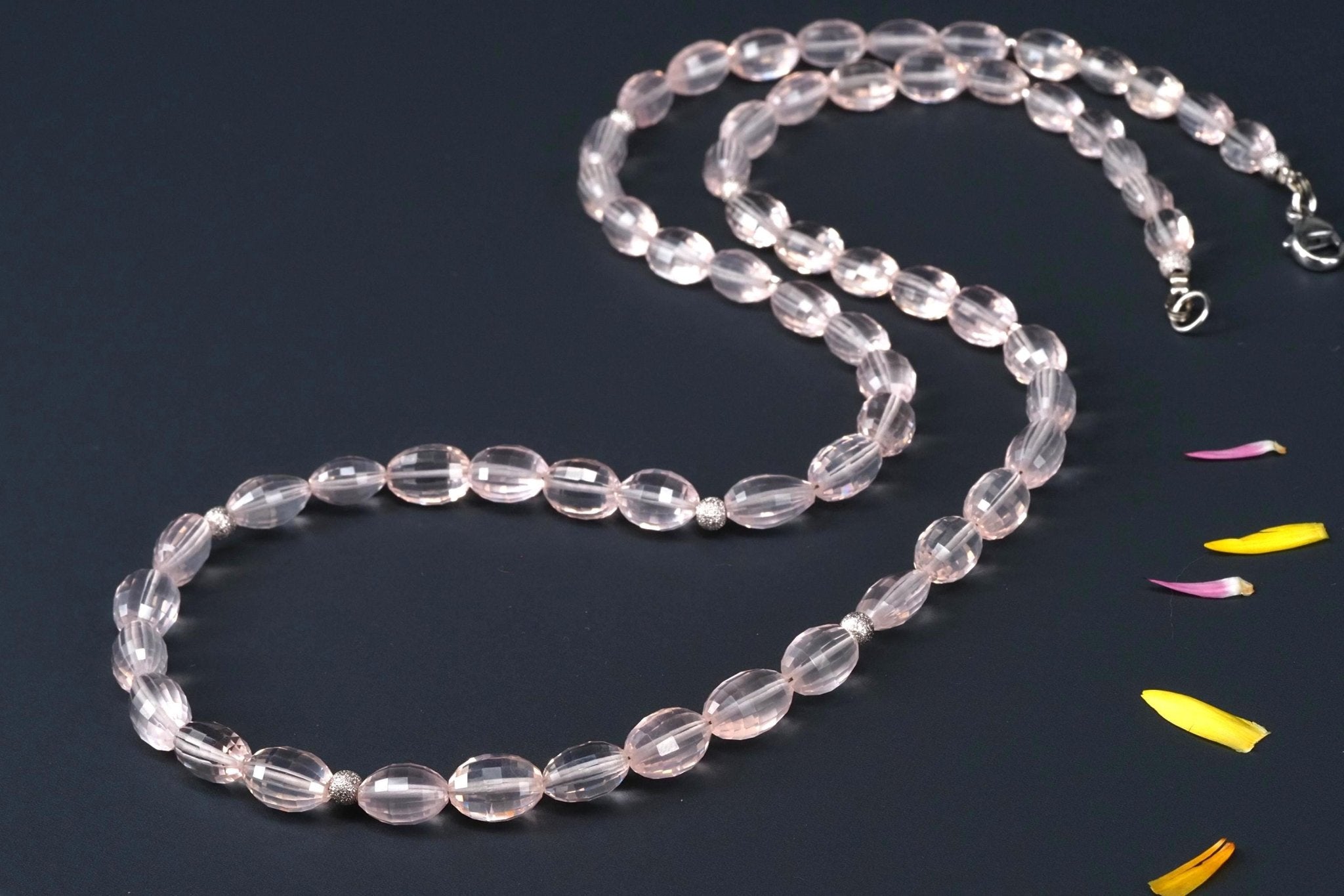 Rosenquarz Kette 100% Natur mit Sterling Silber Verschluss, 70 cm rosa Edelstein Halskette