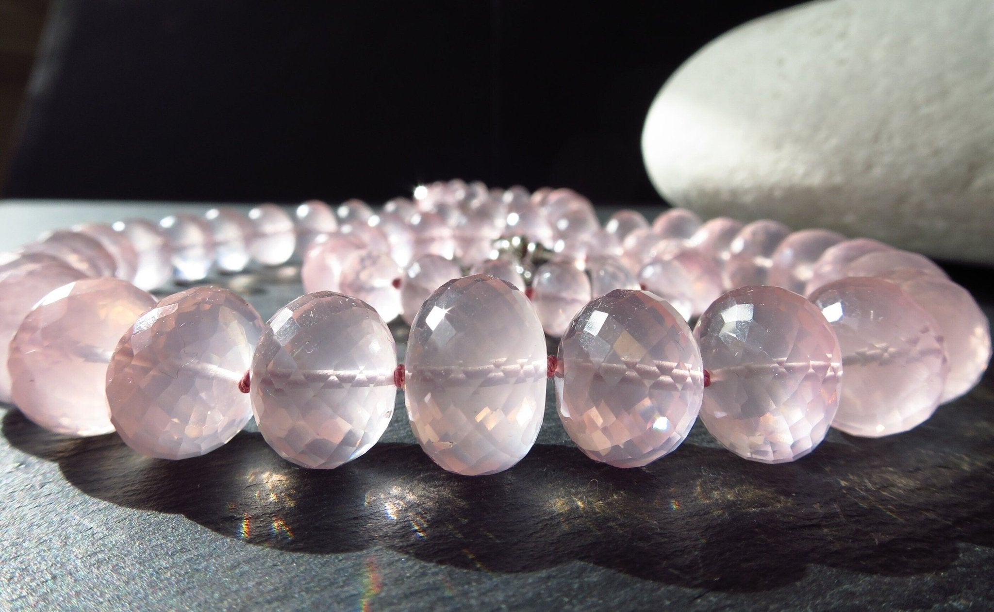 Rosenquarz Kette facettiert rosa 55cm Sterling Silber