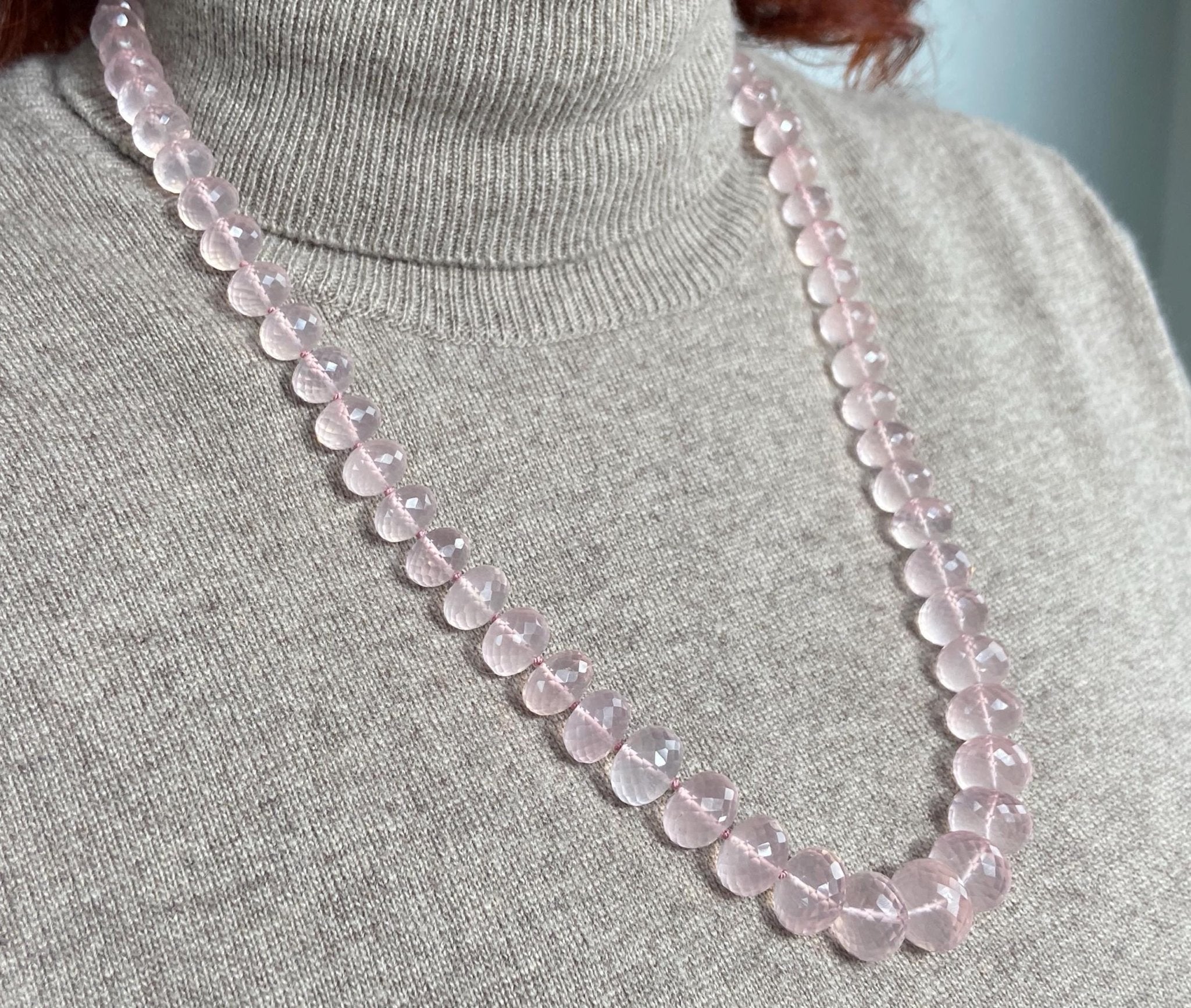 Rosenquarz Kette facettiert rosa 55cm Sterling Silber