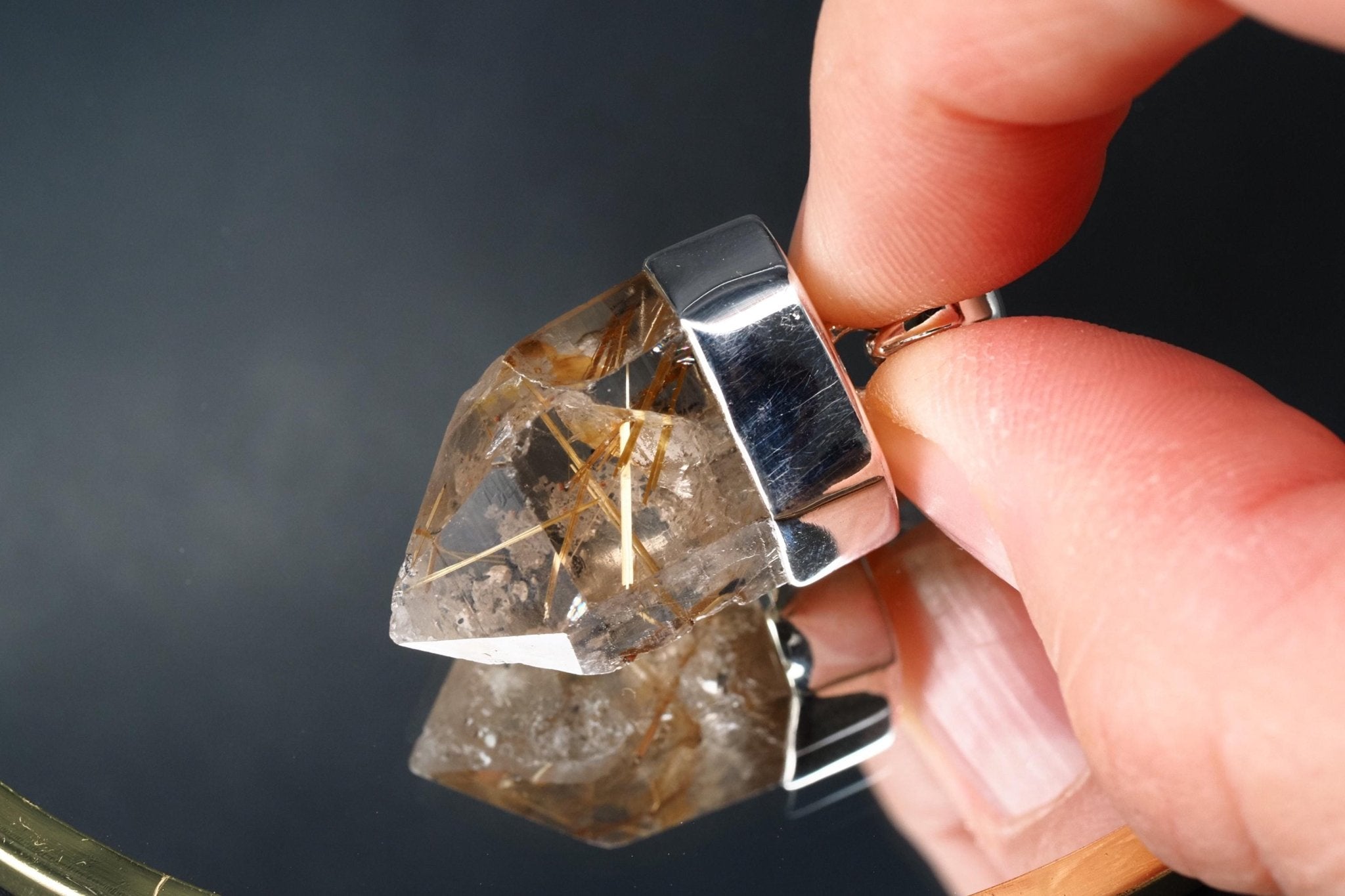 Rutilquarz Anhänger Silber Brasilien Länge mit Öse 34mm