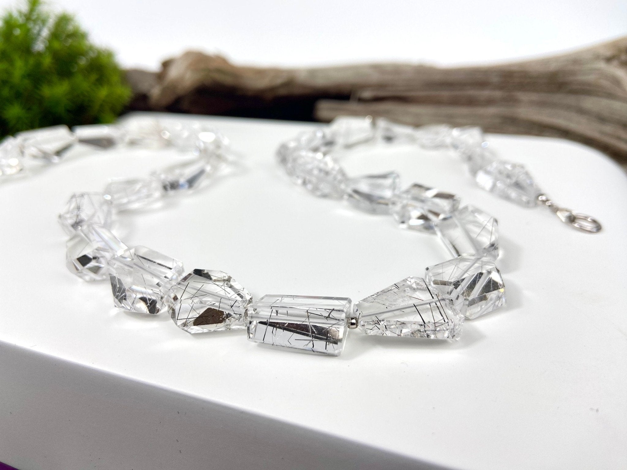 Rutilquarz Collier Silber – klare Rutilquarz Halskette aus Brasilien mit großen Freeform - Perlen