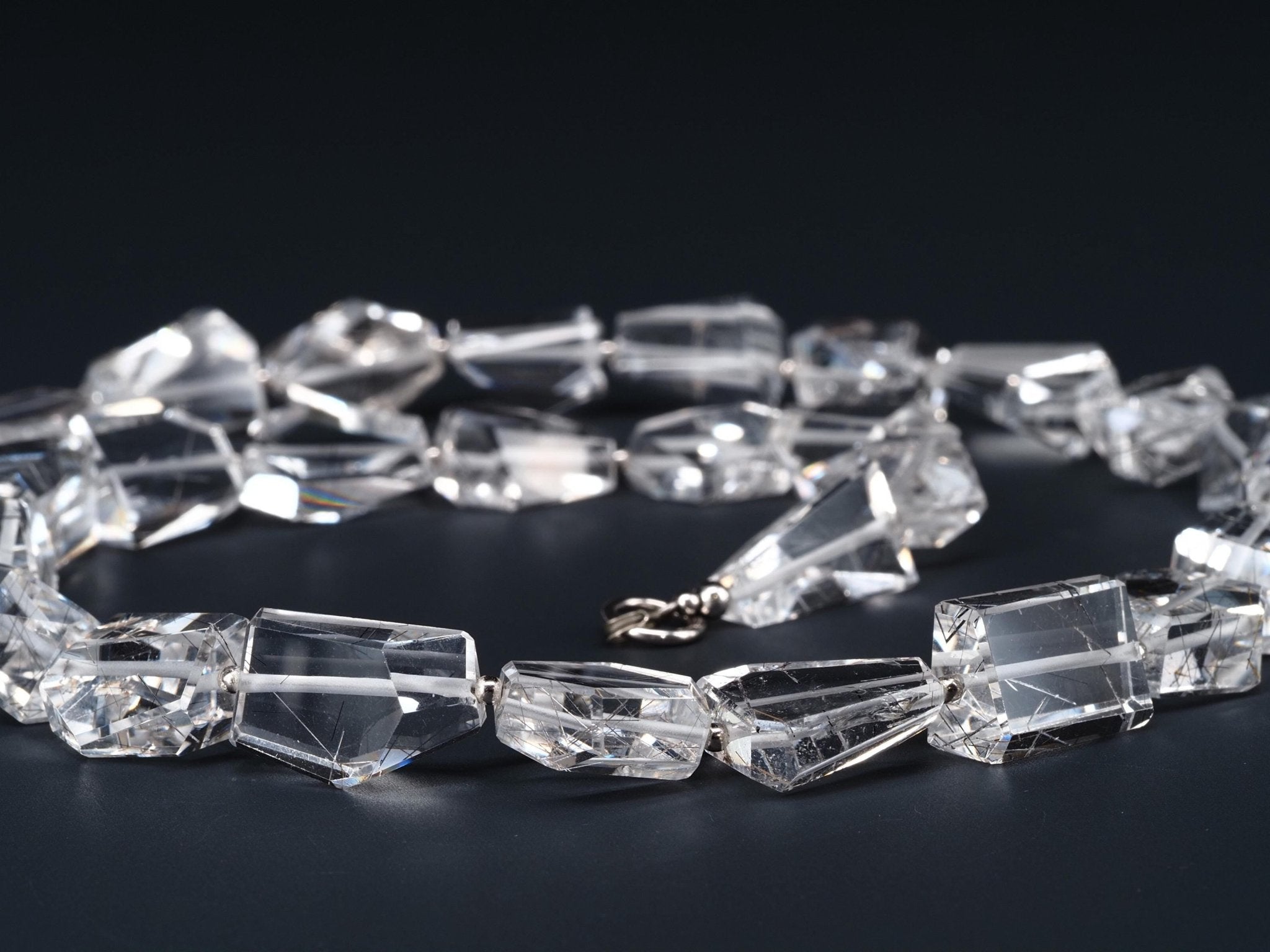 Rutilquarz Collier Silber – klare Rutilquarz Halskette aus Brasilien mit großen Freeform - Perlen