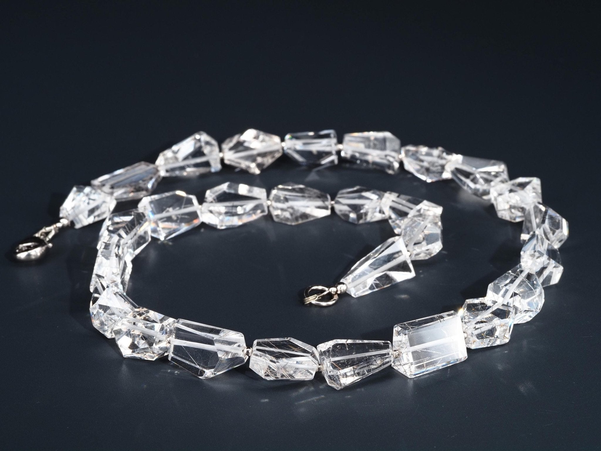 Rutilquarz Collier Silber – klare Rutilquarz Halskette aus Brasilien mit großen Freeform - Perlen