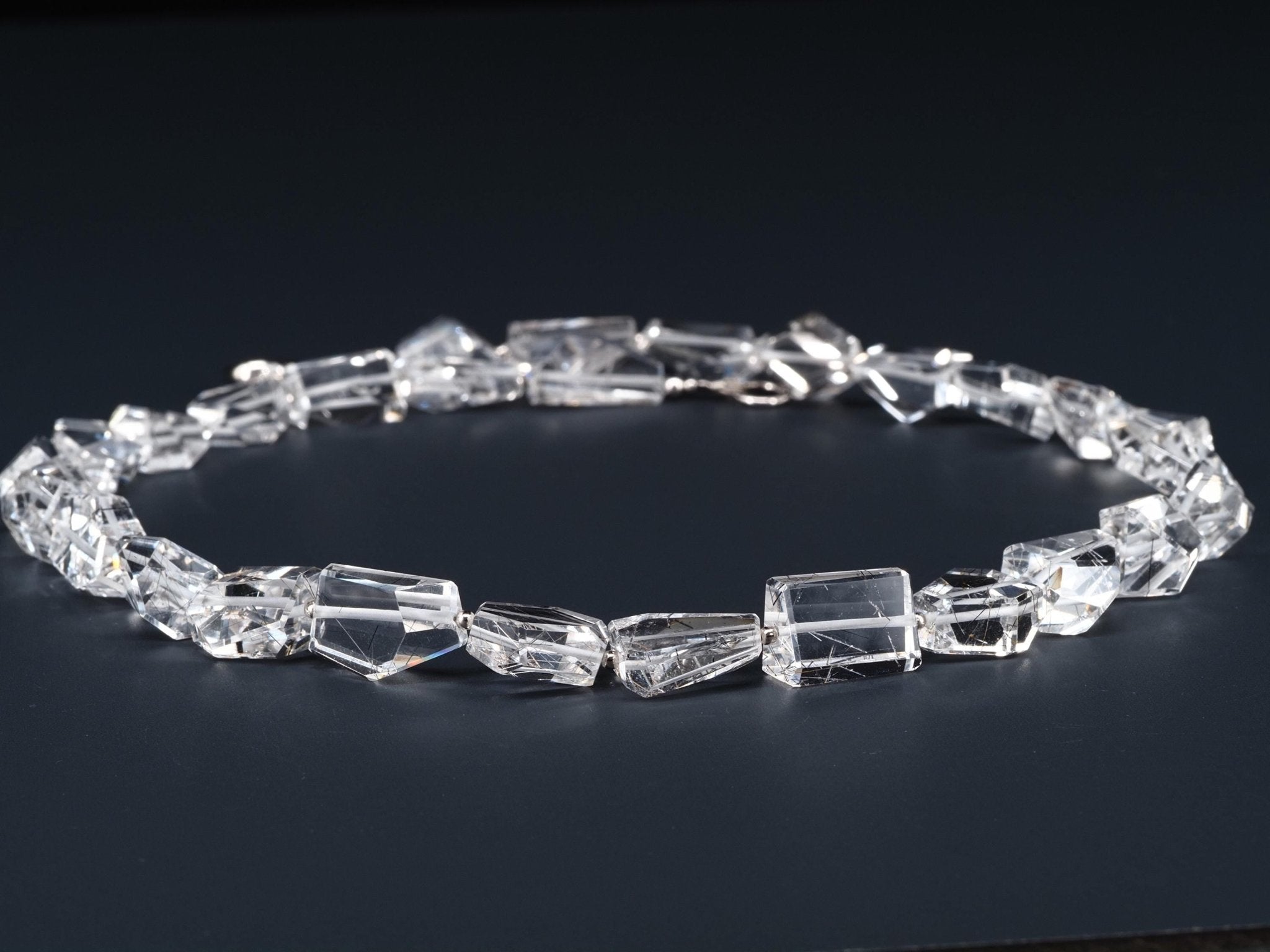 Rutilquarz Collier Silber – klare Rutilquarz Halskette aus Brasilien mit großen Freeform - Perlen