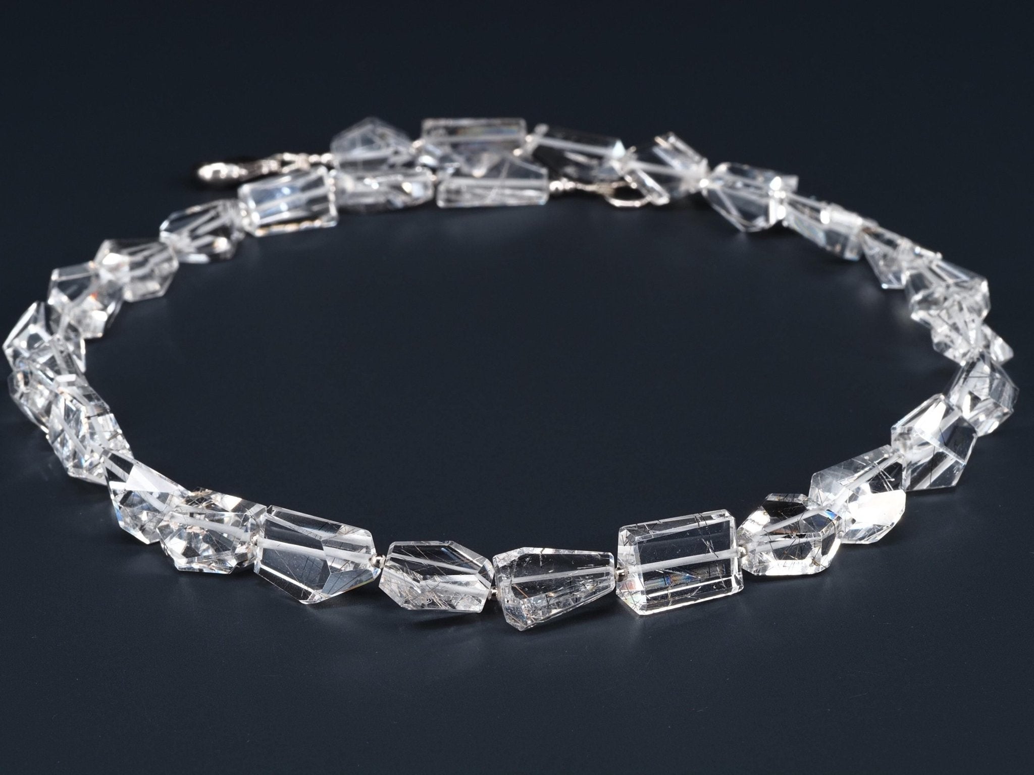 Rutilquarz Collier Silber – klare Rutilquarz Halskette aus Brasilien mit großen Freeform - Perlen
