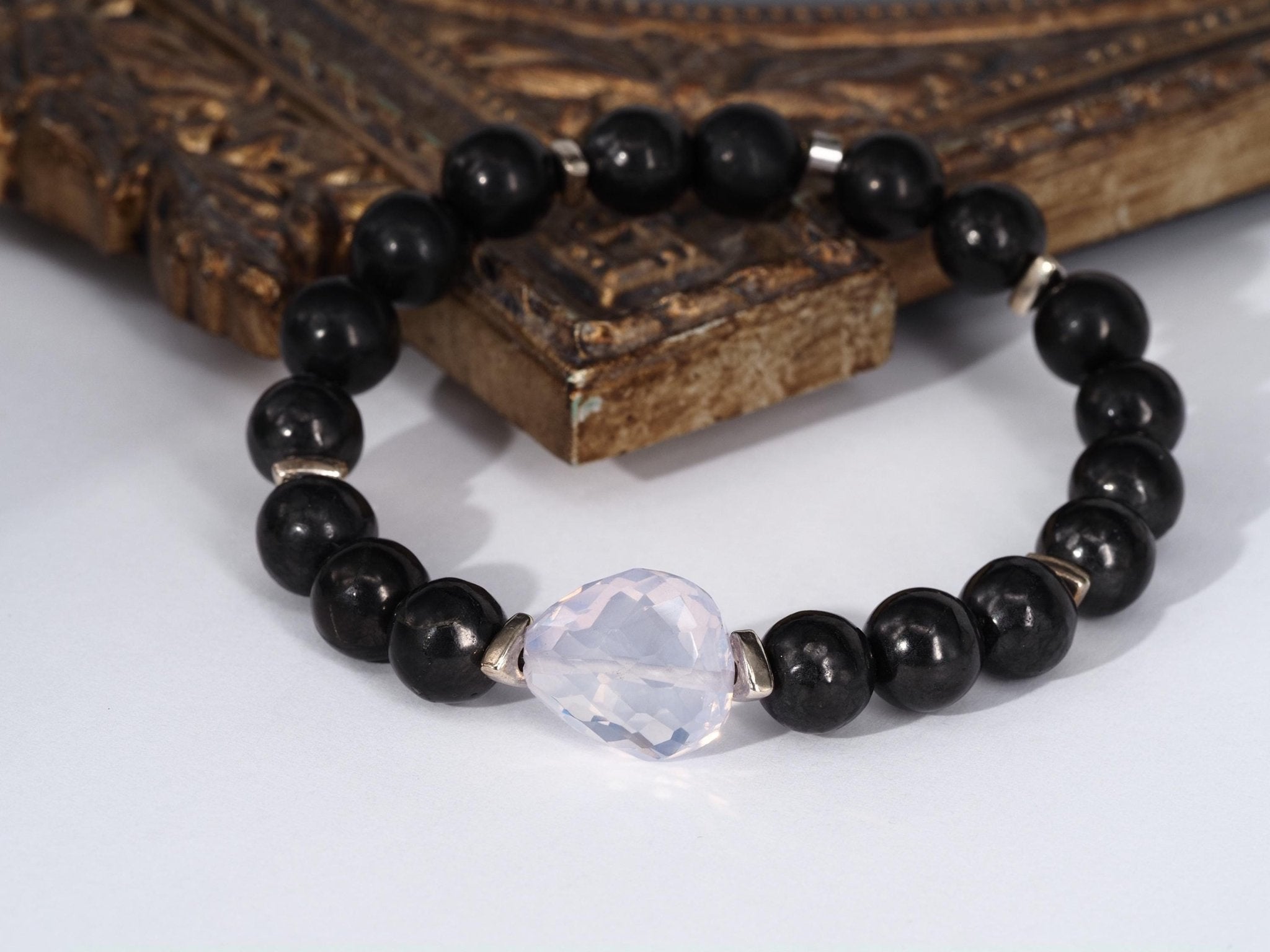 Schungit Armband – edles Unisex - Edelsteinarmband mit Lavendelquarz & Silberdetails