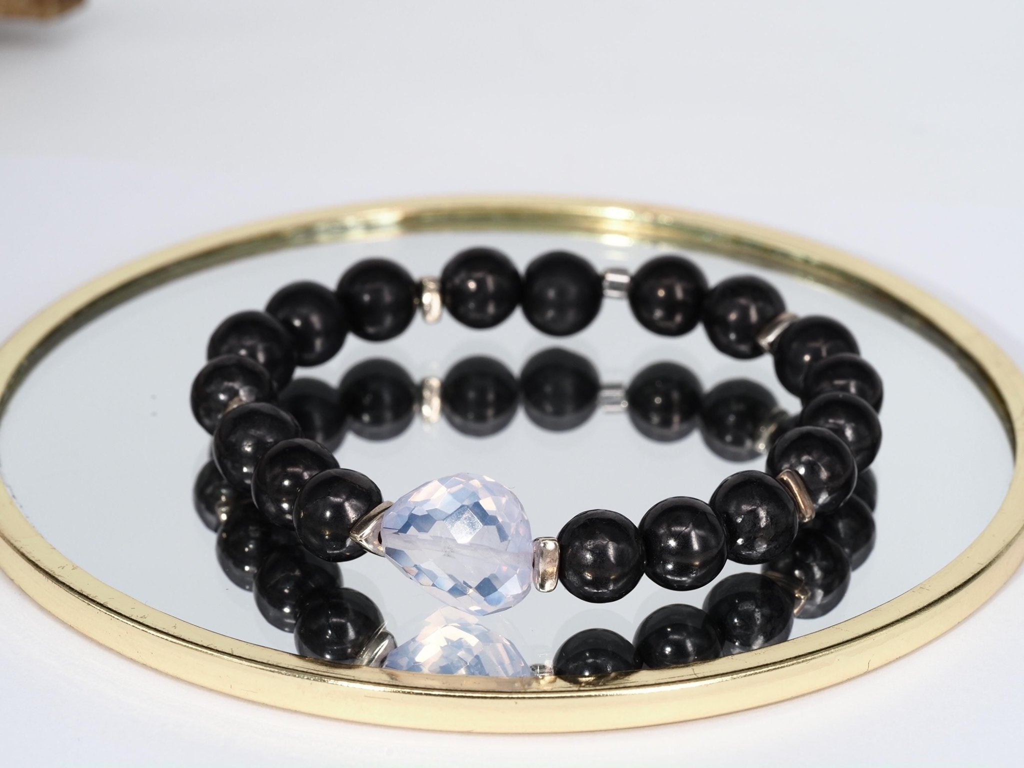 Schungit Armband – edles Unisex - Edelsteinarmband mit Lavendelquarz & Silberdetails