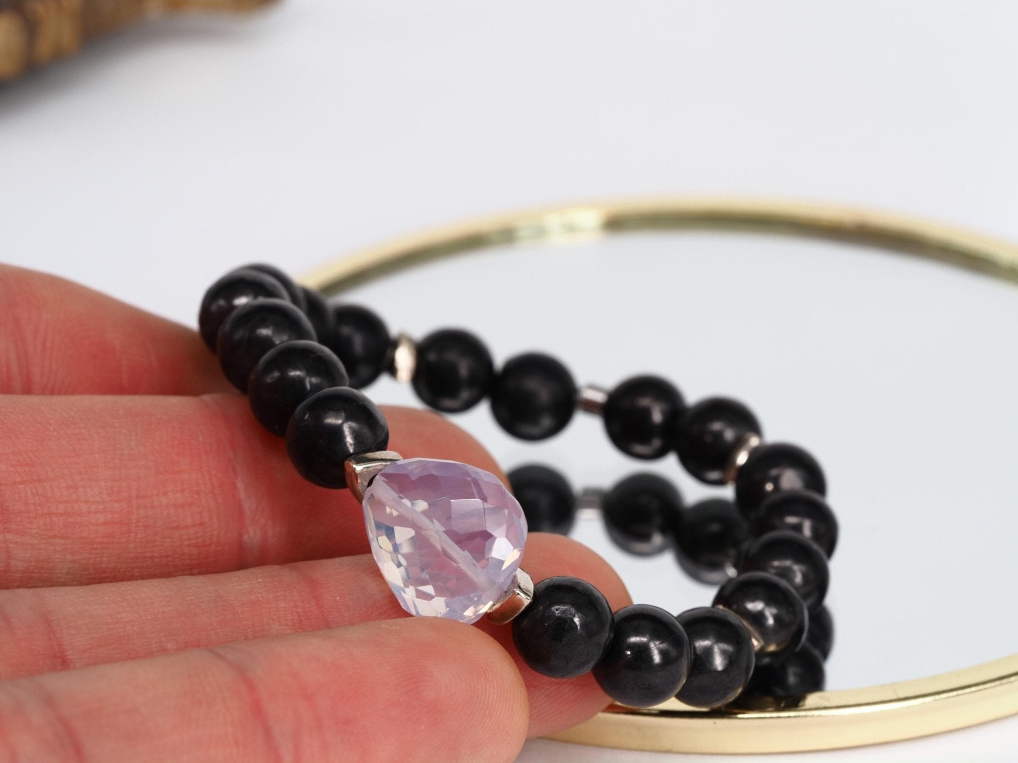 Schungit Armband – edles Unisex - Edelsteinarmband mit Lavendelquarz & Silberdetails