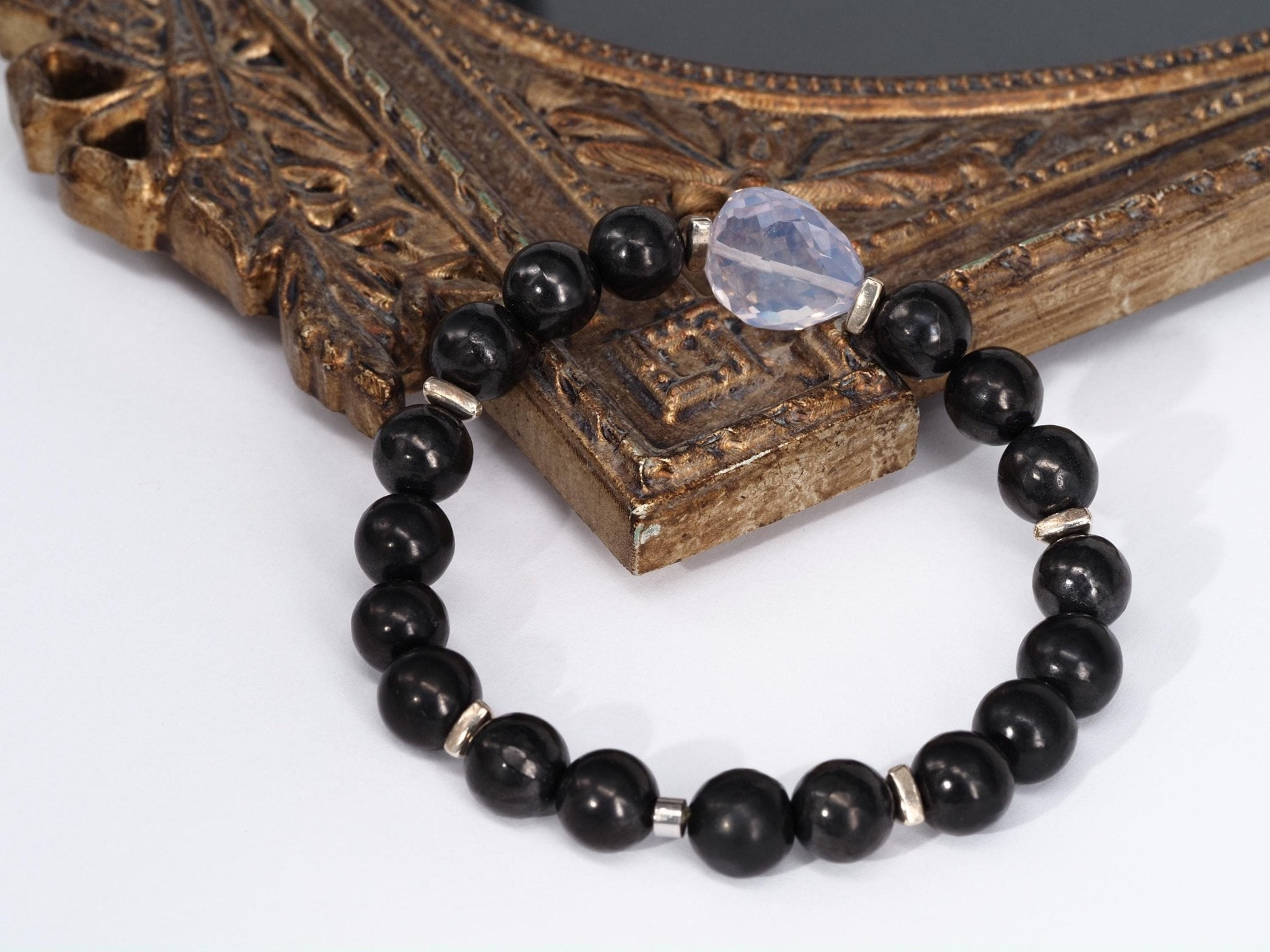 Schungit Armband – edles Unisex - Edelsteinarmband mit Lavendelquarz & Silberdetails