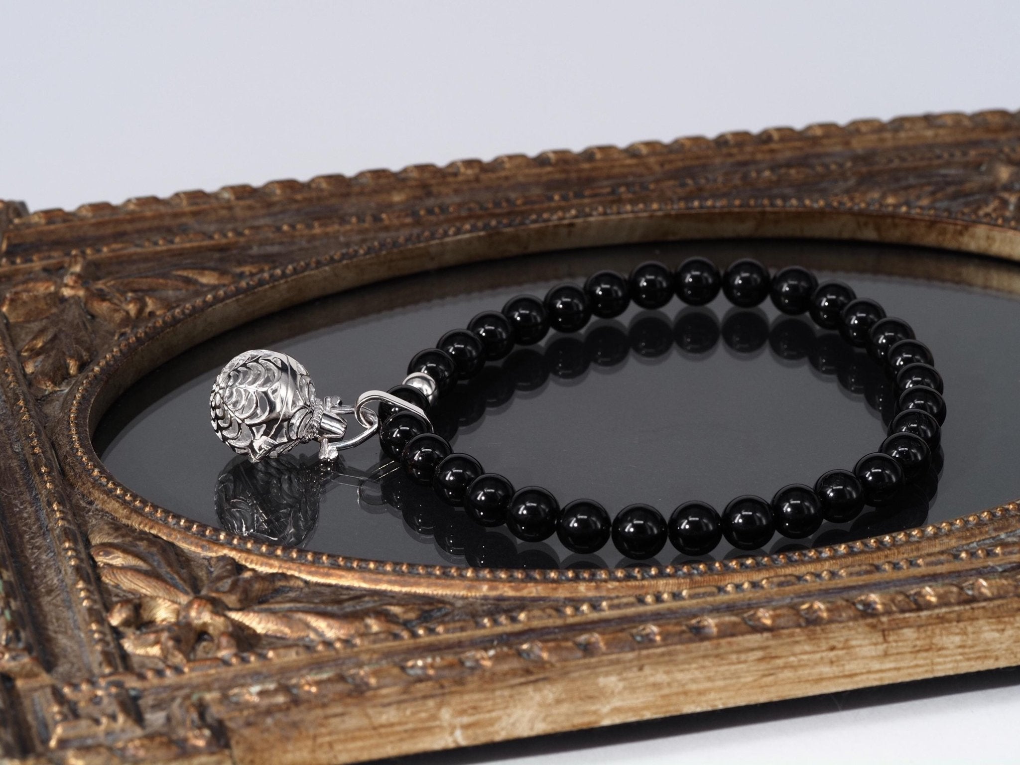 Schwarzes Turmalin Armband – Kugelarmband mit Silber - Kugel