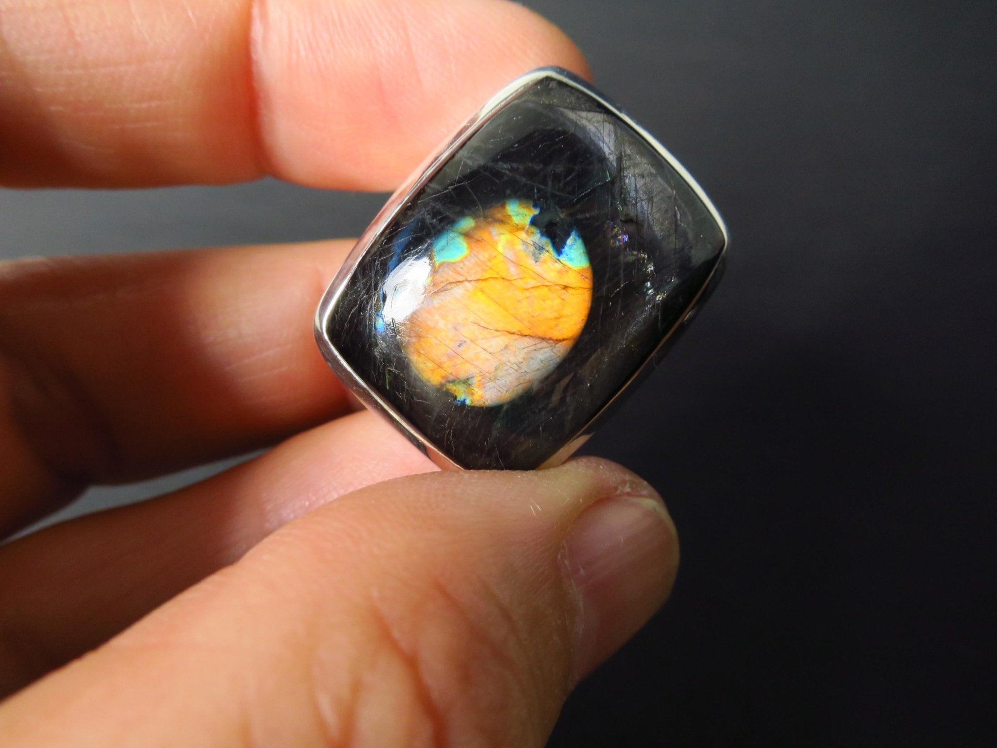 Spektrolith Ring Größe 8,5 Sterling Silber Finnland