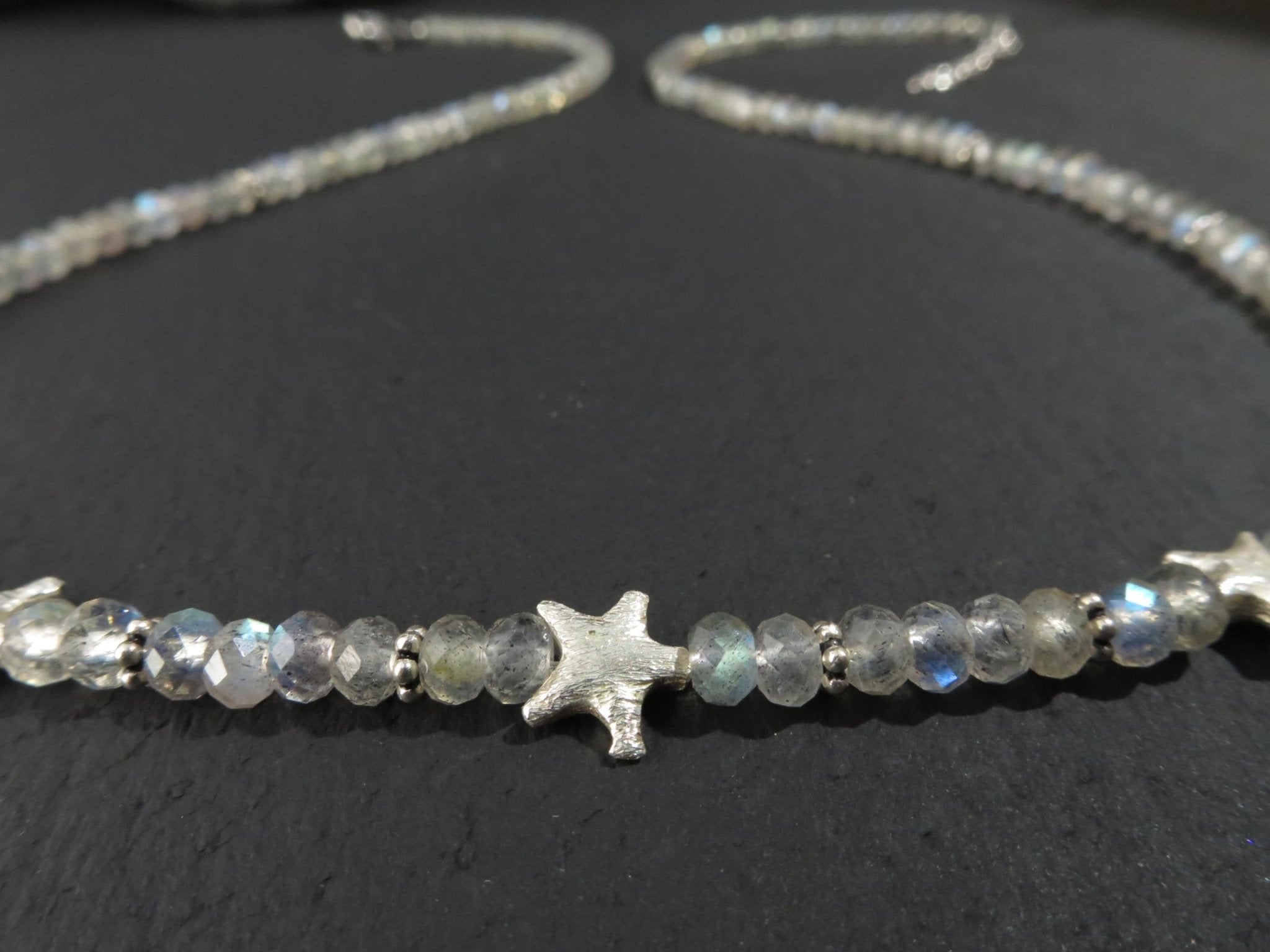 Sterne Labradorit Kette micro cut facettiert 925 Silber