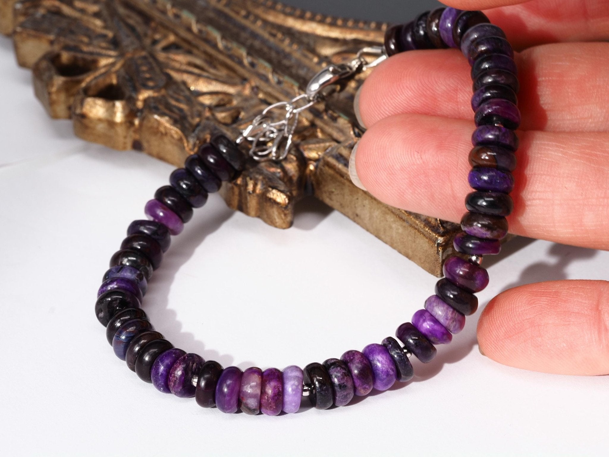 Sugilit Armband 100% Natur lila Edelsteinarmband 18,5 - 22 cm