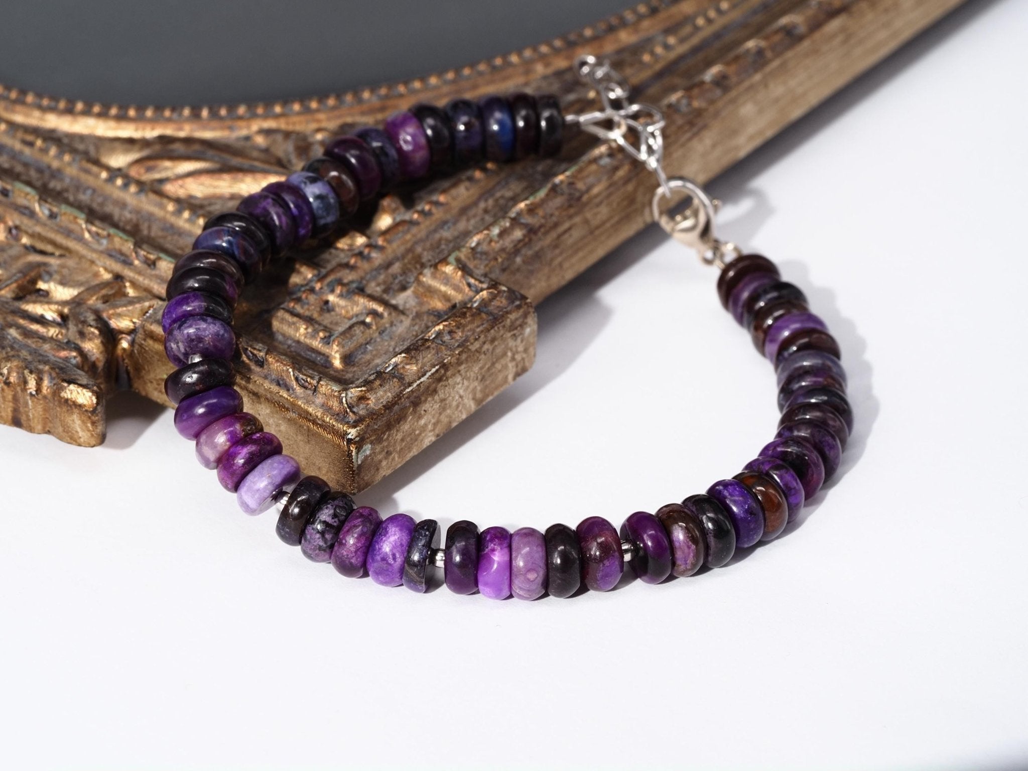 Sugilit Armband 100% Natur lila Edelsteinarmband 18,5 - 22 cm