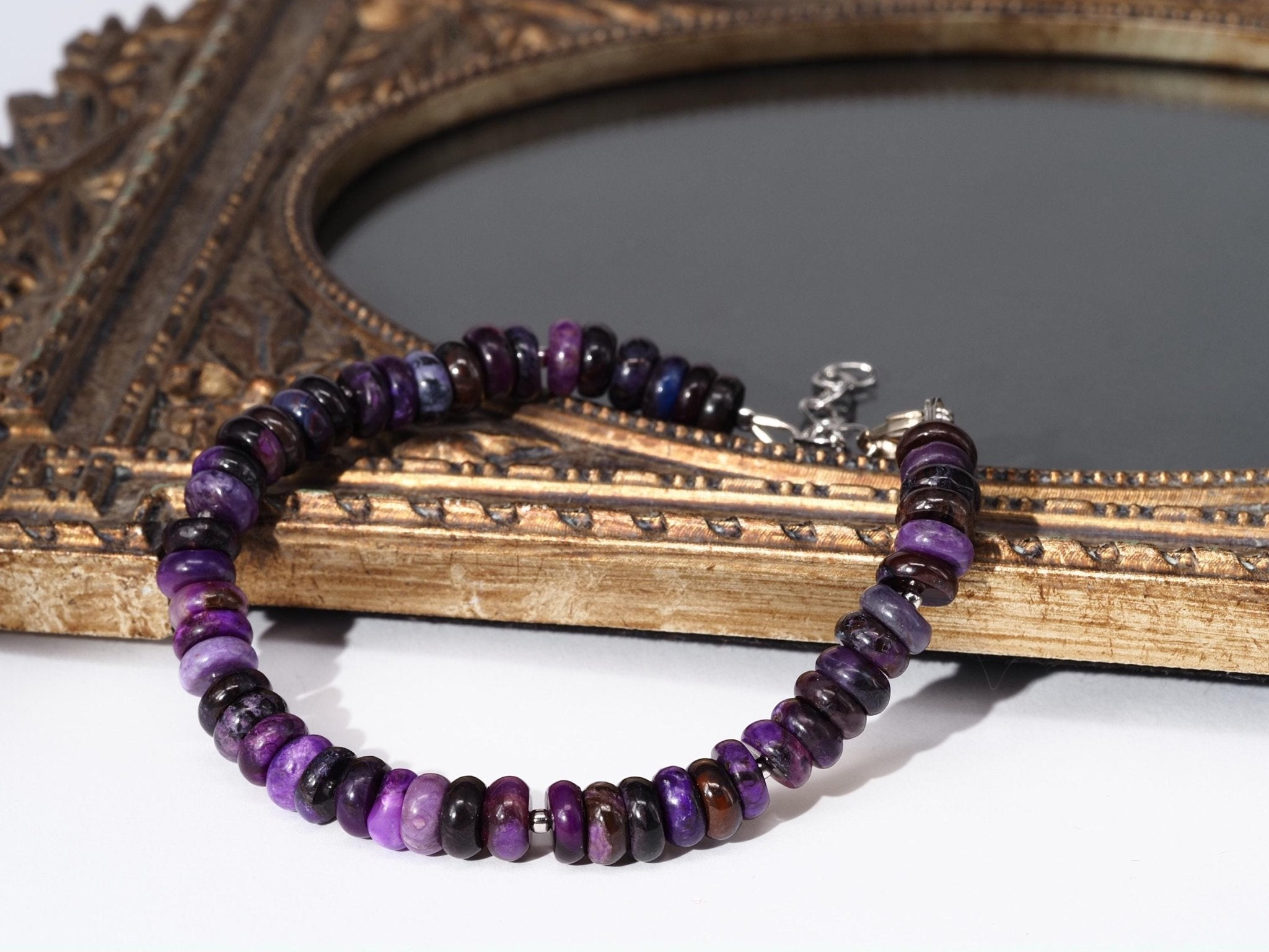 Sugilit Armband 100% Natur lila Edelsteinarmband 18,5 - 22 cm