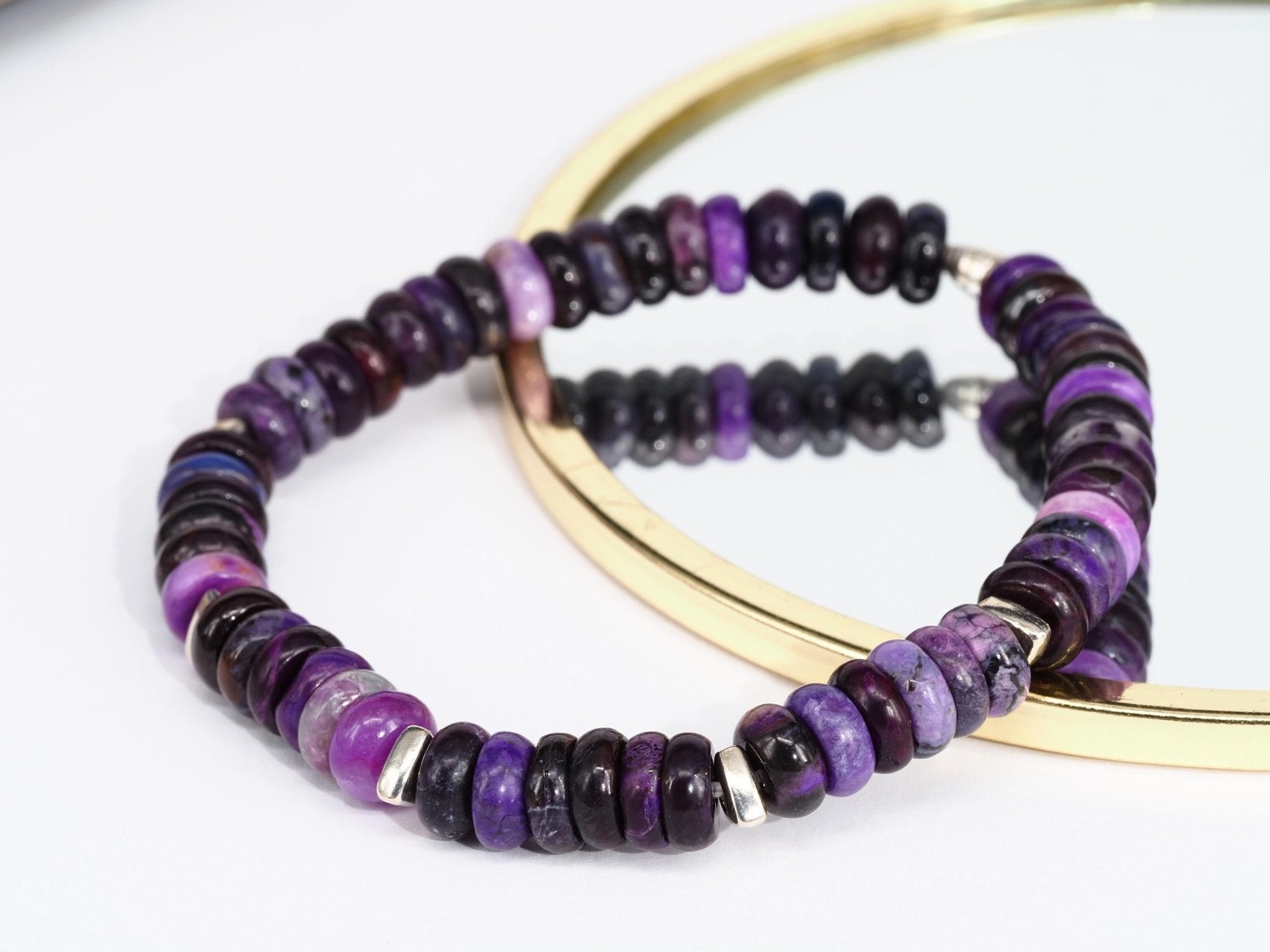 Sugilith Armband 100% Natur Edelstein Sterling Silber elastisch für Herren und Damen