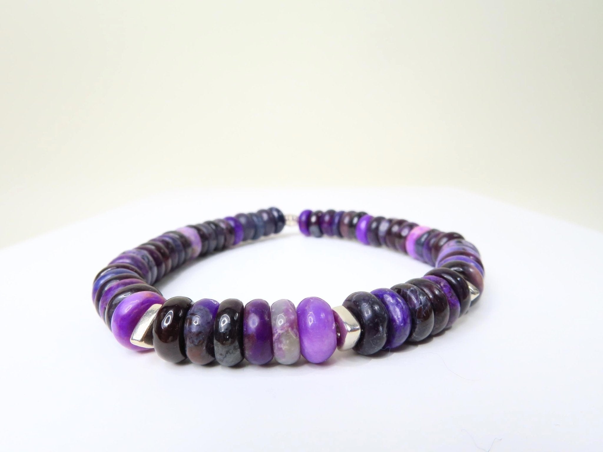 Sugilith Armband Silber elastisch für Herren und Damen