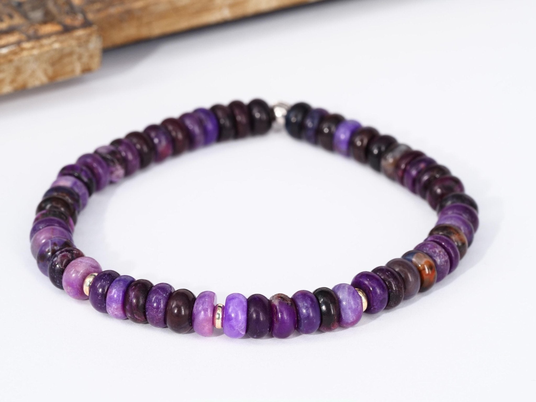 Sugilith Armband Sterling Silber elastisch für Herren und Damen