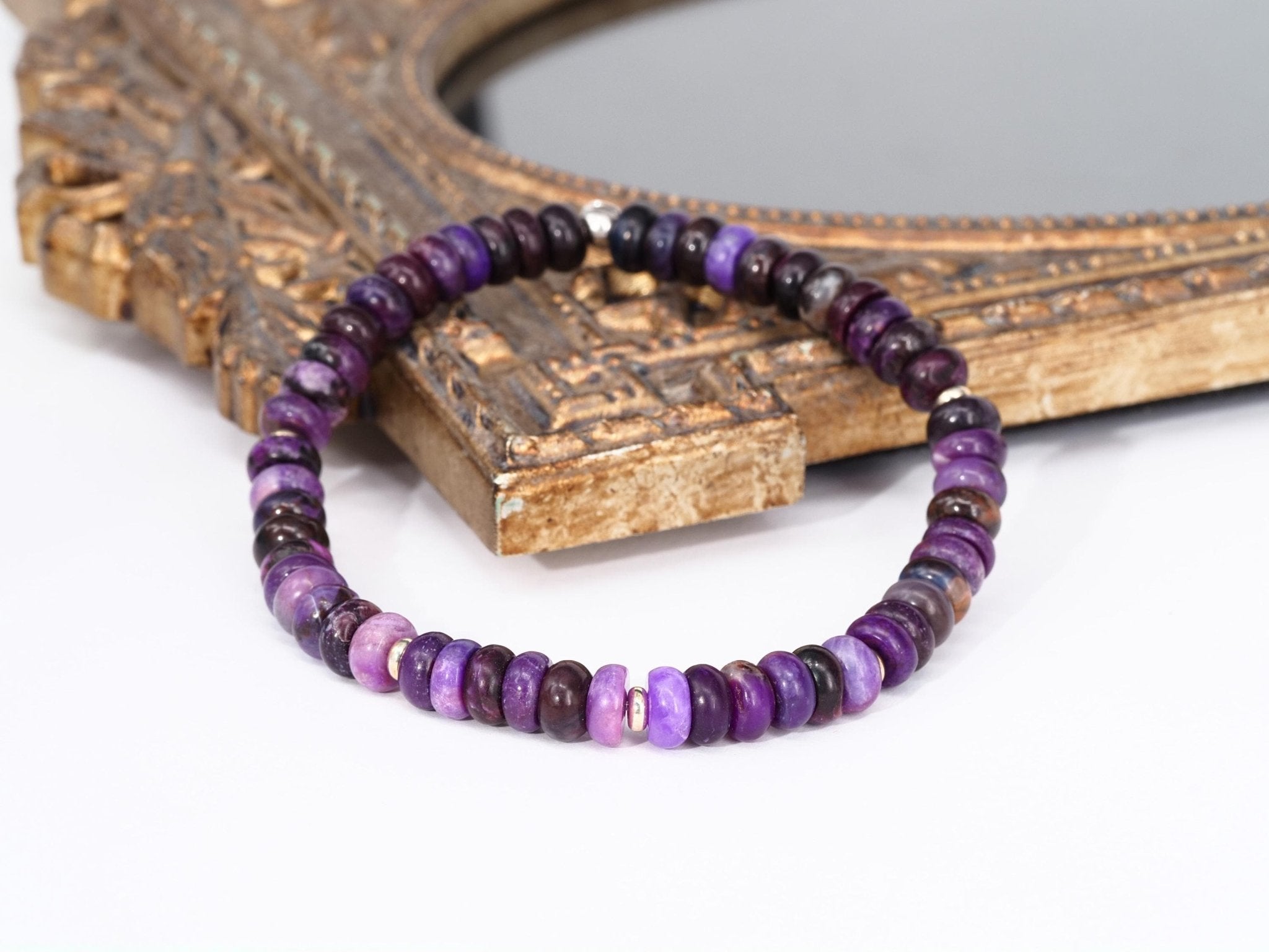 Sugilith Armband Sterling Silber elastisch für Herren und Damen