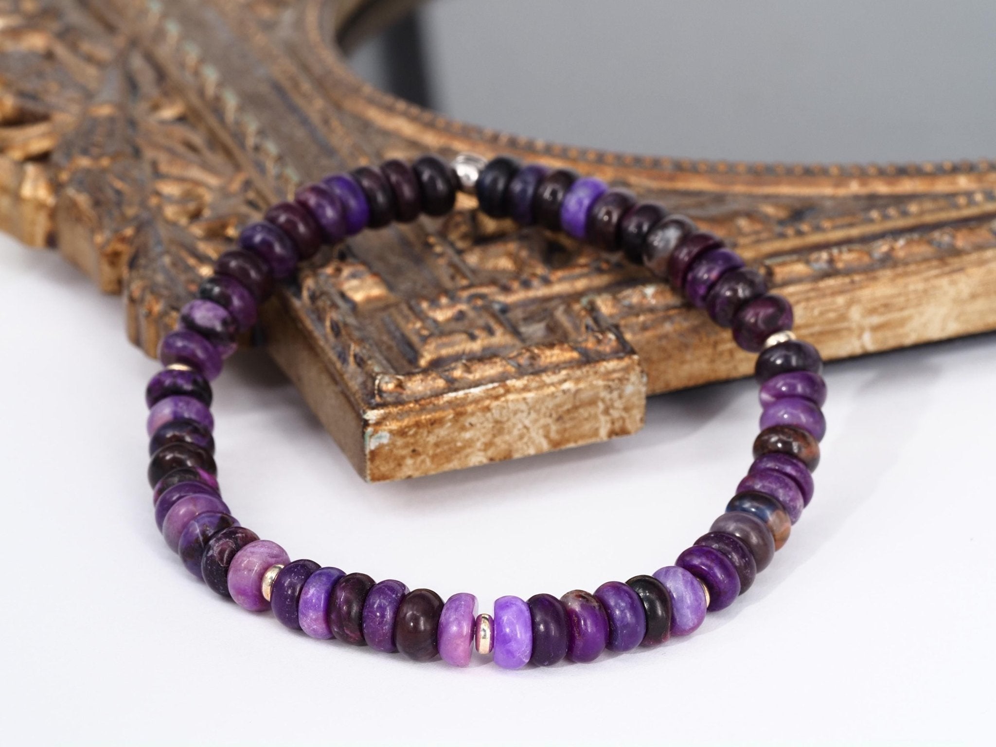 Sugilith Armband Sterling Silber elastisch für Herren und Damen