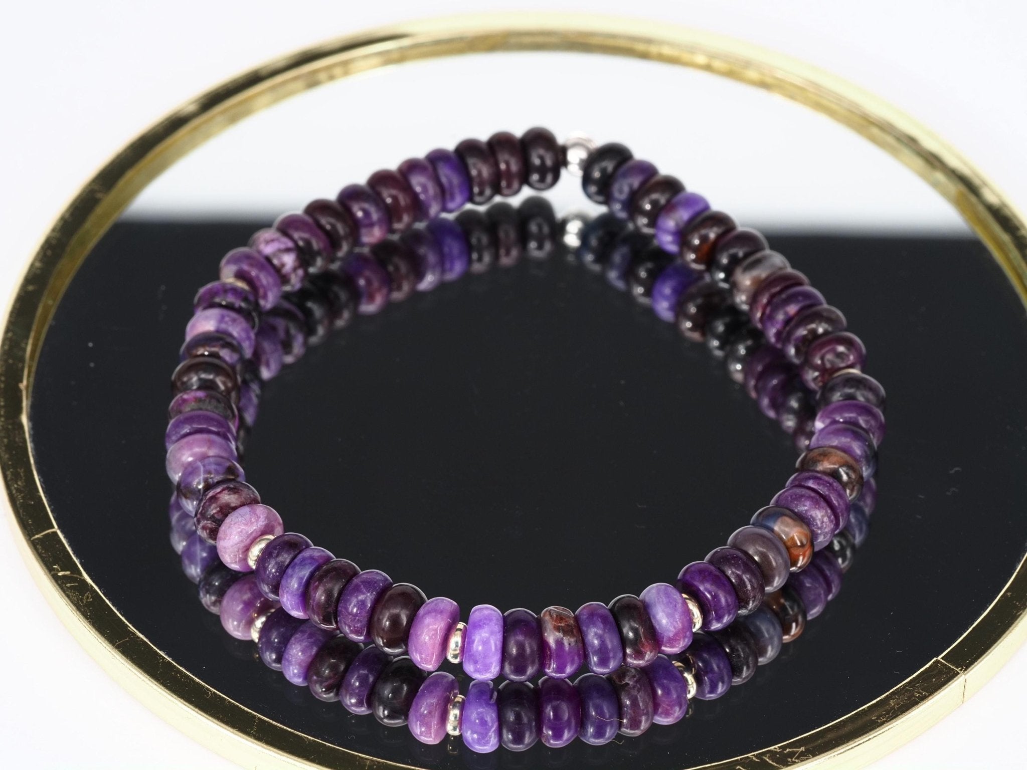 Sugilith Armband Sterling Silber elastisch für Herren und Damen