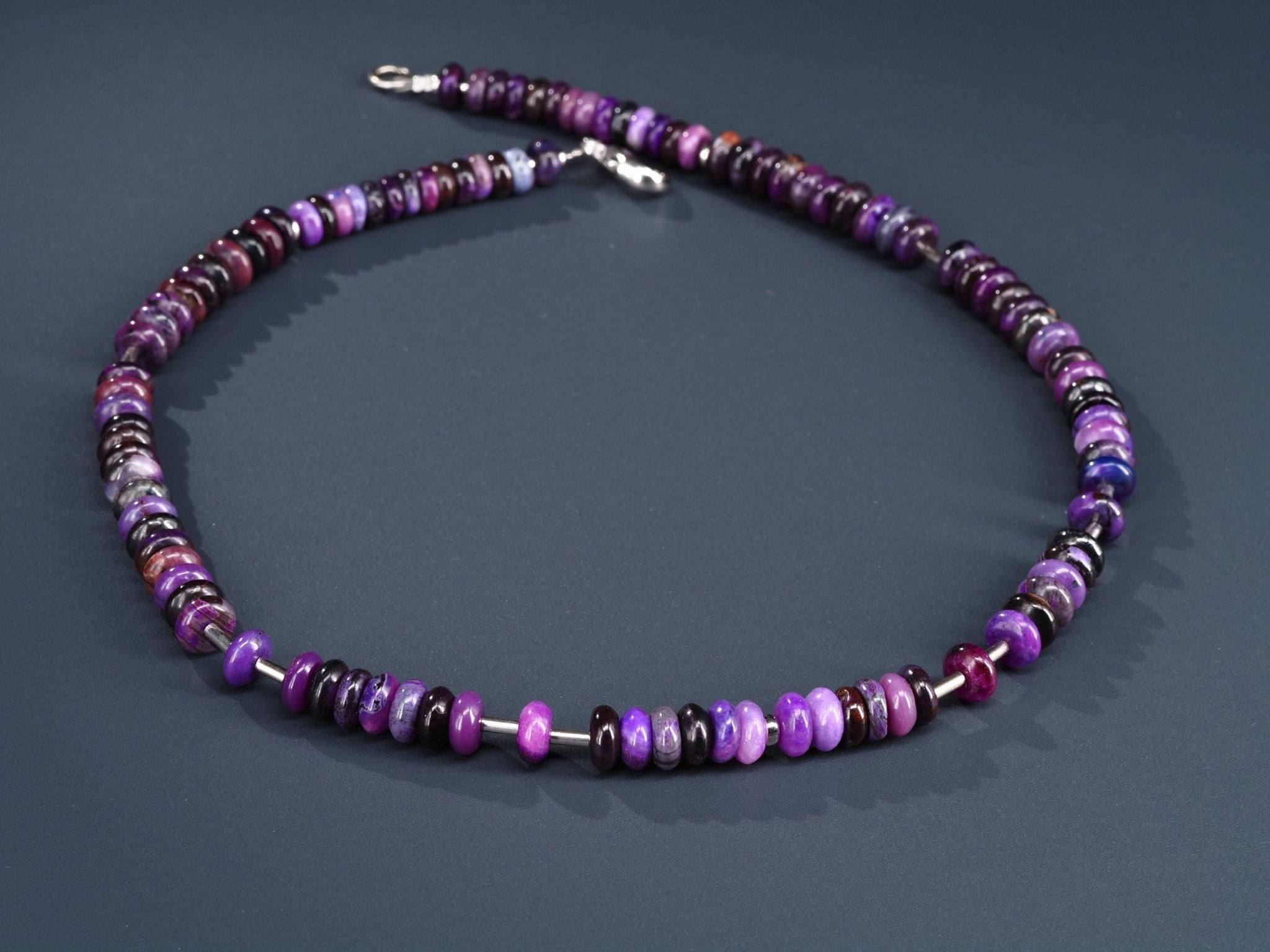 Sugilith Kette 100% echte Sugilit Halskette Rondelle Lila Edelstein Sterling Silber