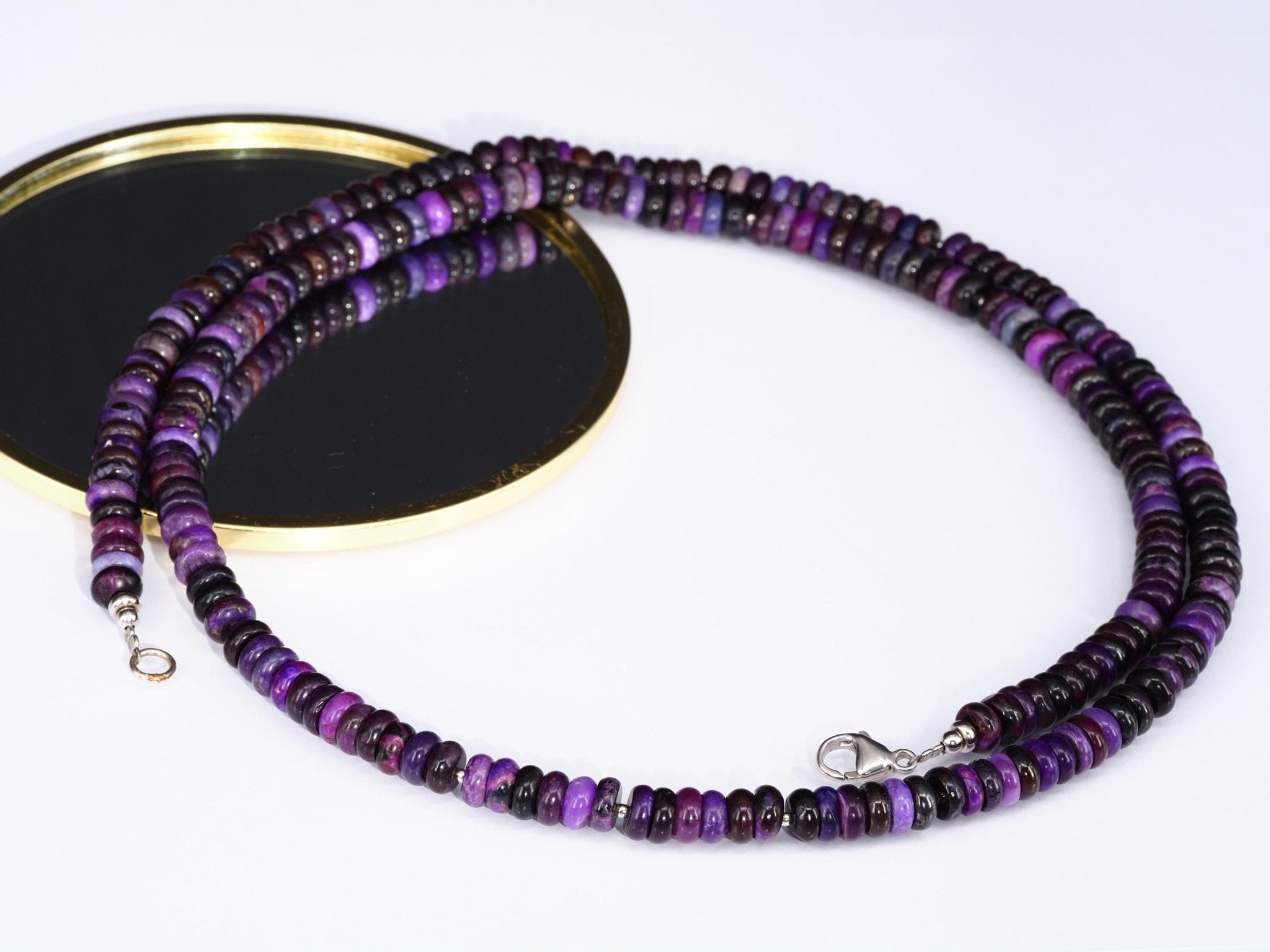 Sugilith Kette 100% Natur extra lange Halskette Sterling Silber