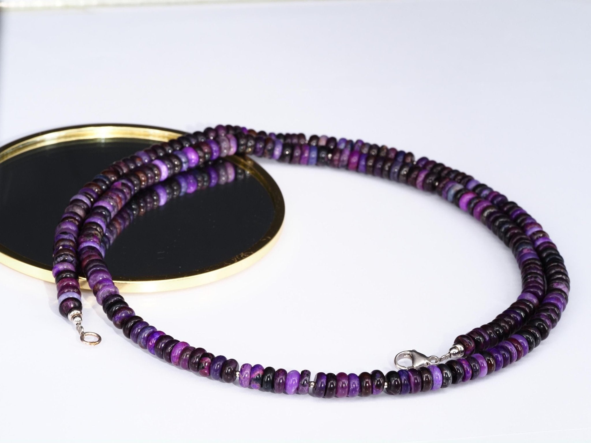 Sugilith Kette 100% Natur extra lange Halskette Sterling Silber