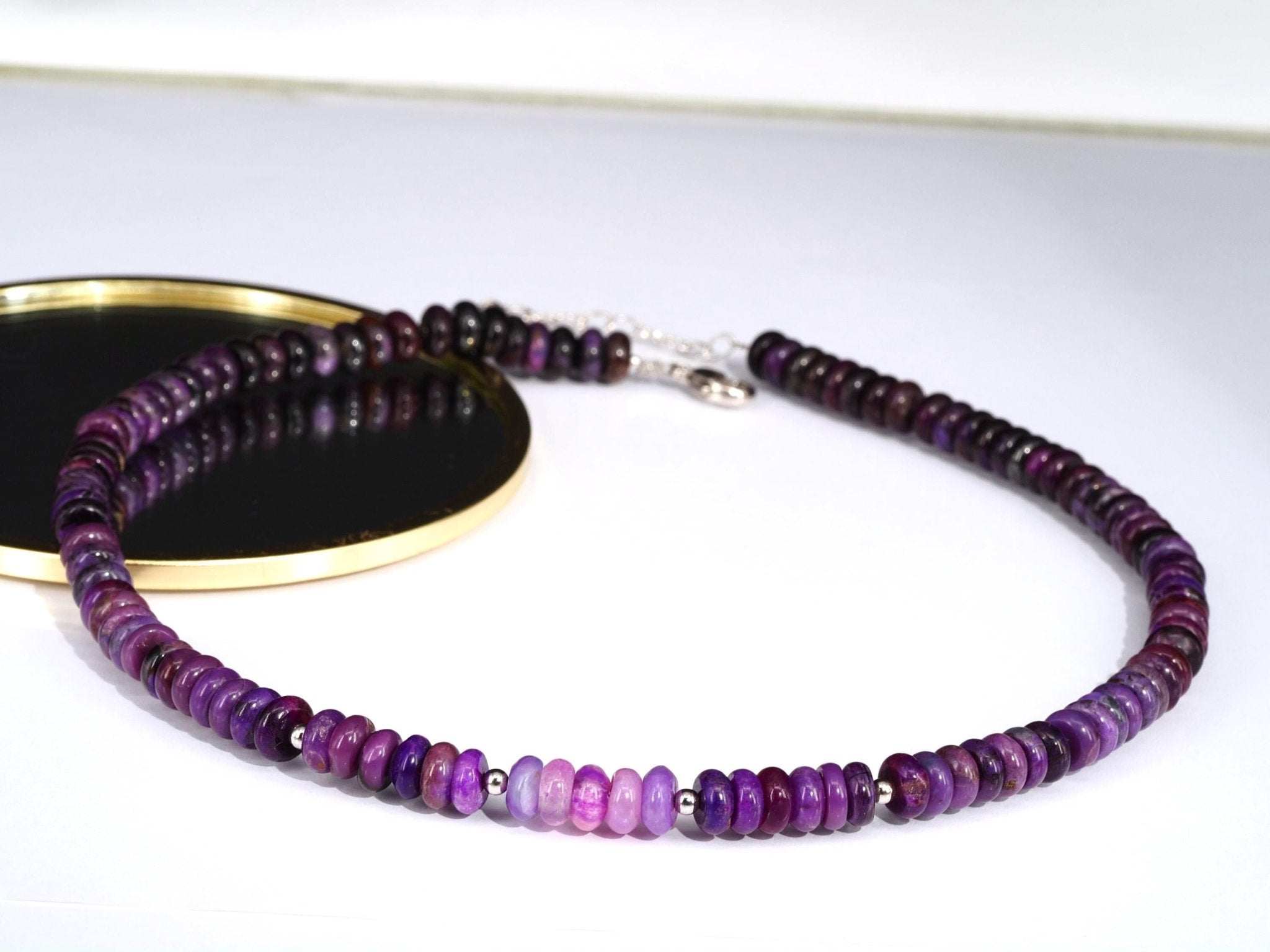 Sugilith Kette 100% Natürliche Edelsteine Sterling Silber Verschluss