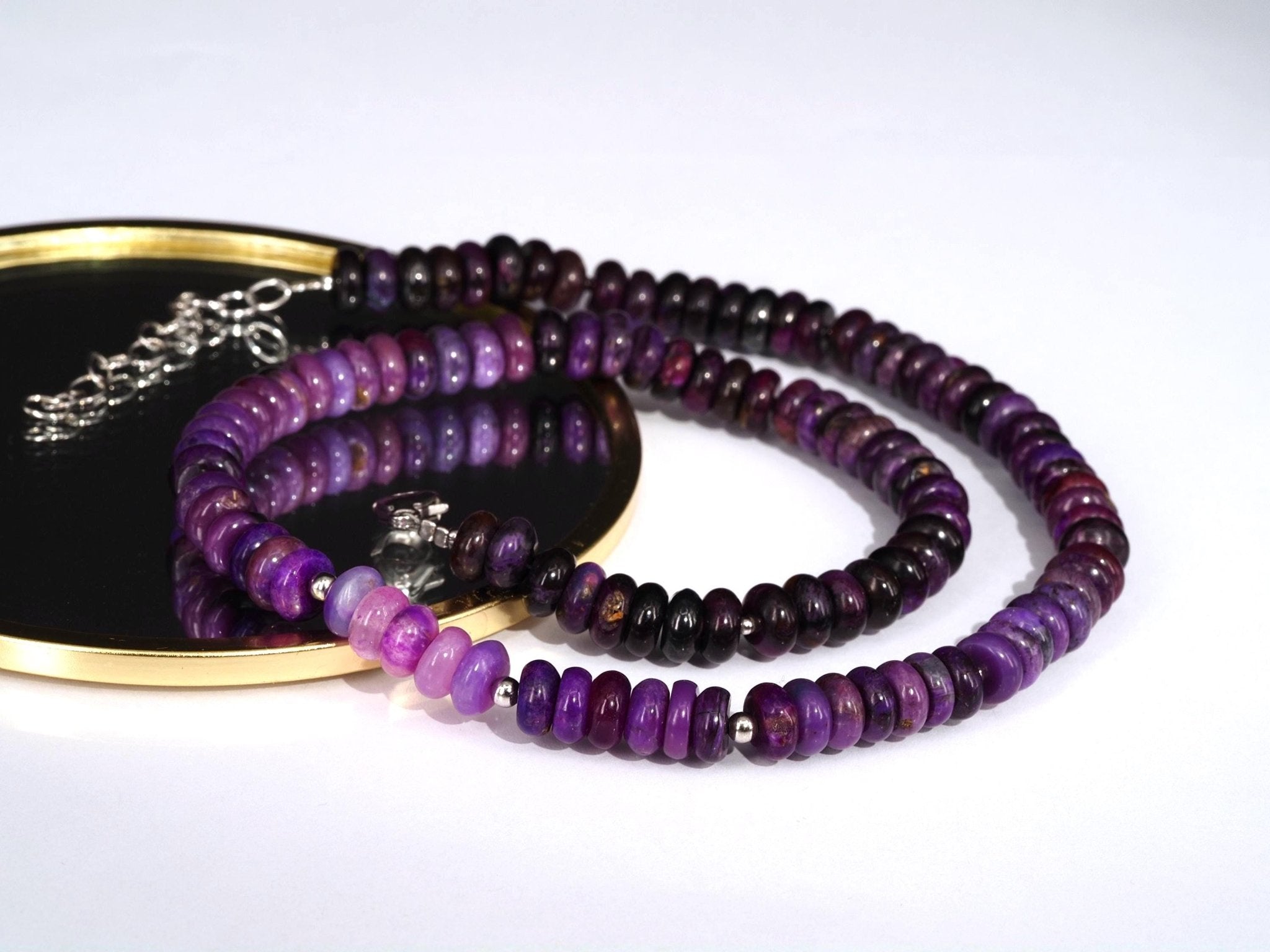 Sugilith Kette 100% Natürliche Edelsteine Sterling Silber Verschluss