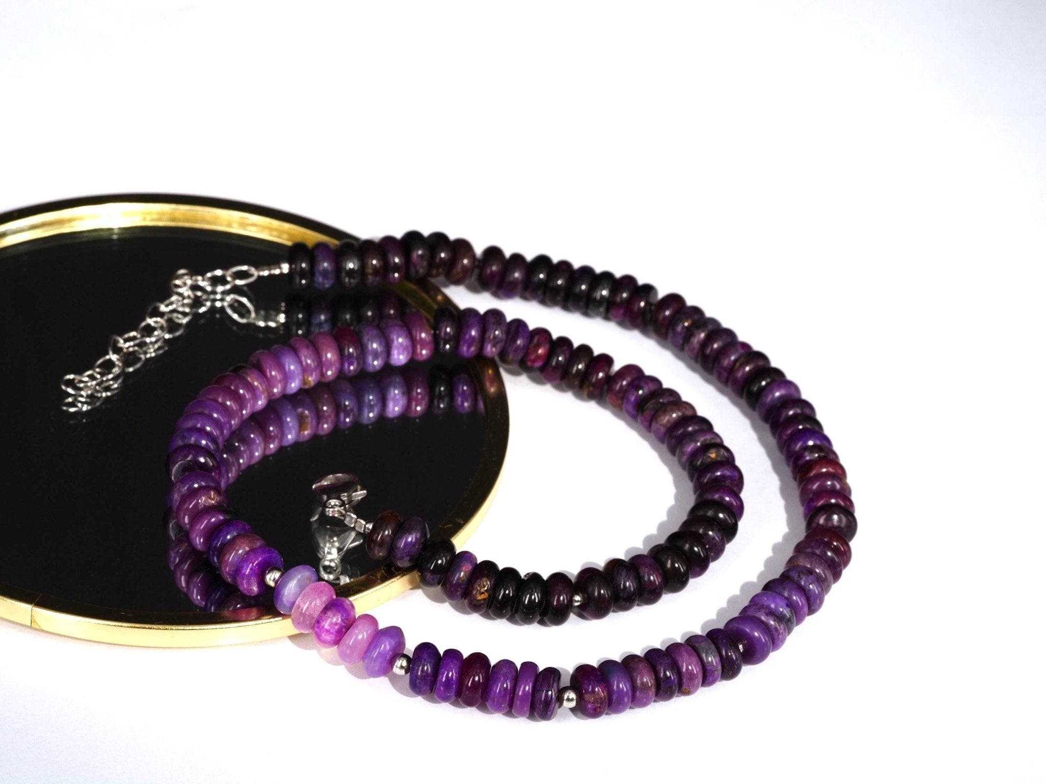 Sugilith Kette 100% Natürliche Edelsteine Sterling Silber Verschluss