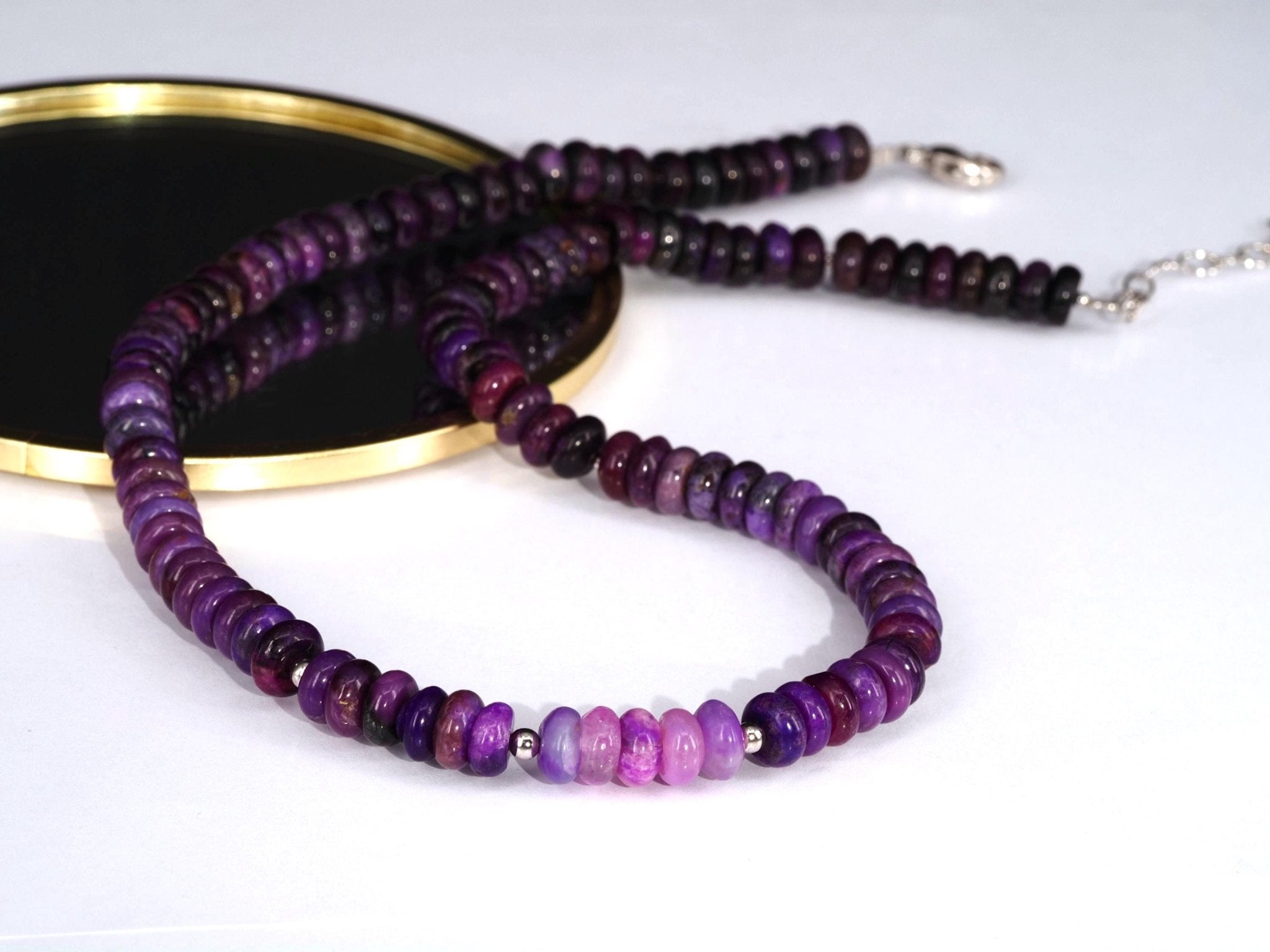 Sugilith Kette 100% Natürliche Edelsteine Sterling Silber Verschluss