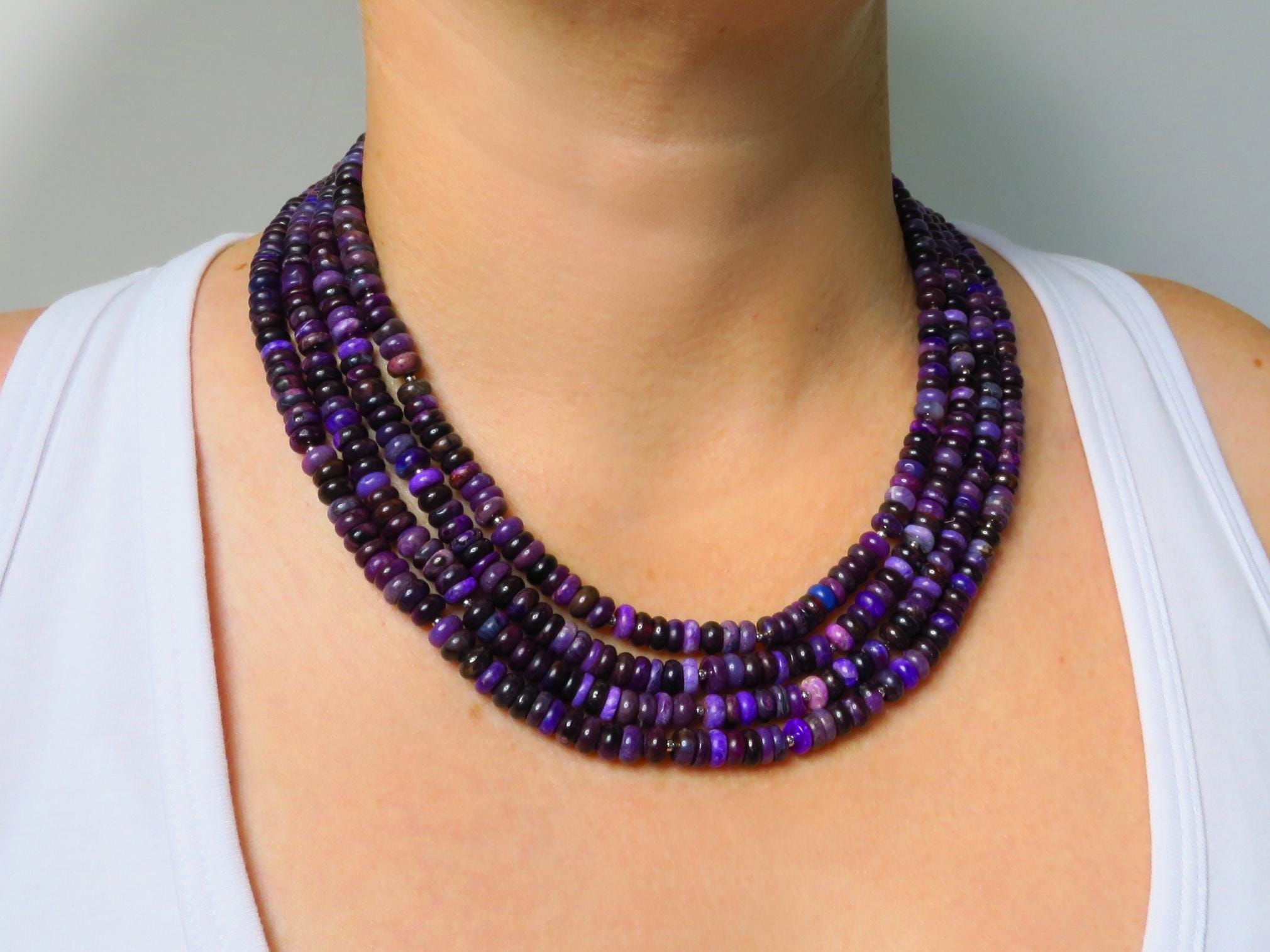 Sugilith Kette 4 Reihen Silber echte Edelsteinkette