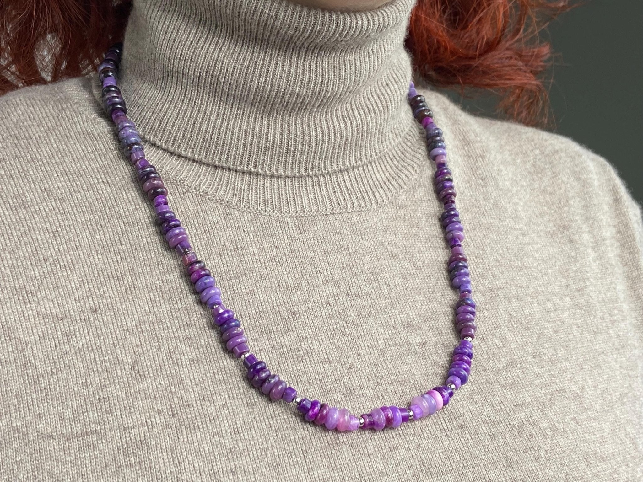 Sugilith Kette – seltene violette Edelsteinkette aus echtem Natur - Sugilith