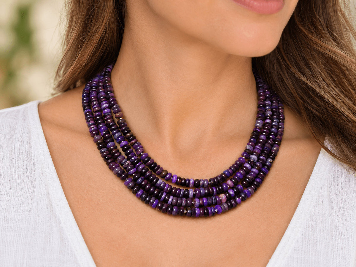 Sugilite necklace 4 rows silver genuine gemstone necklace